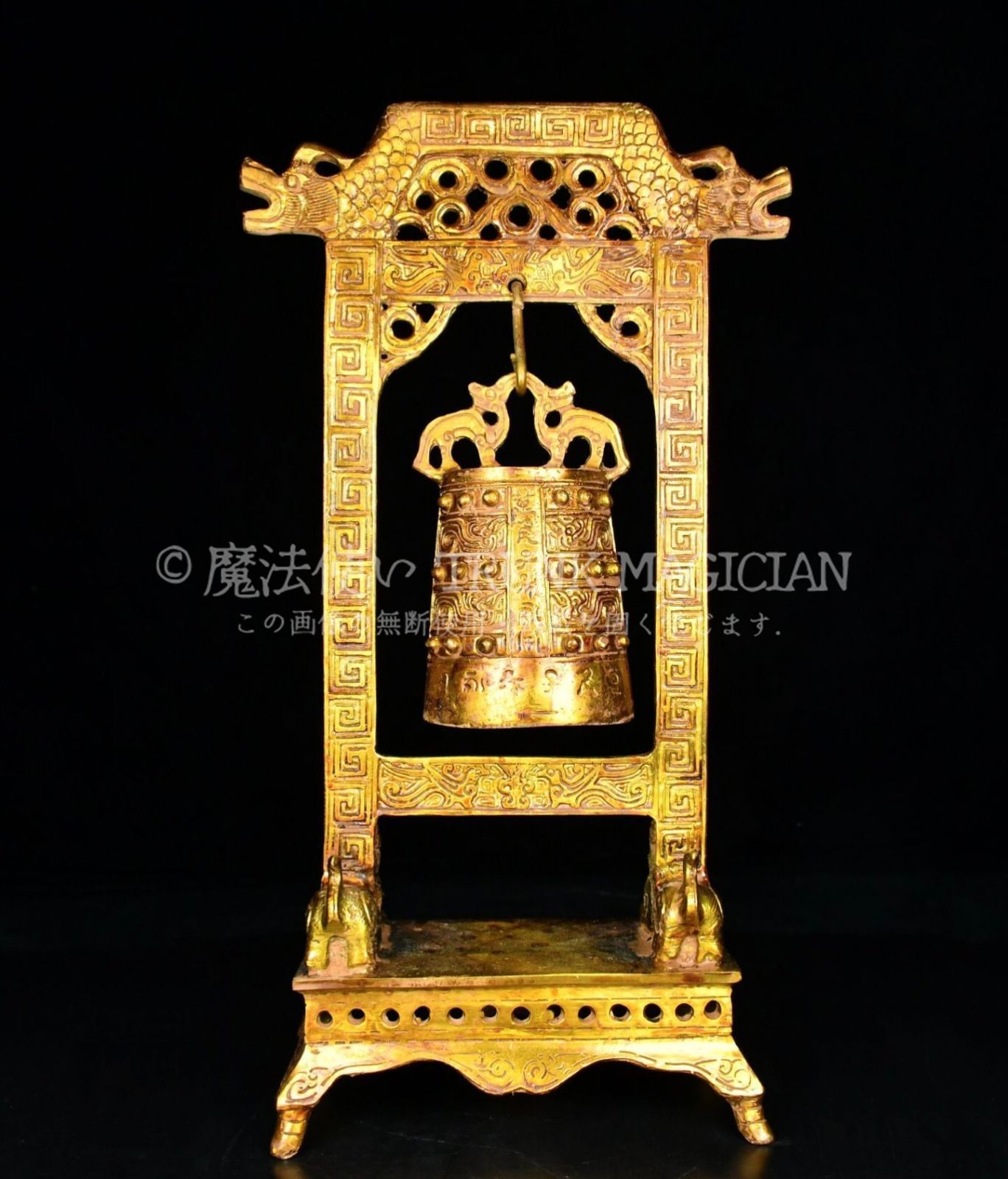 旧家蔵出し 戦 青銅器彫 青銅 塗金 龍門鐘 食器 祭祀品 副葬品 供養品