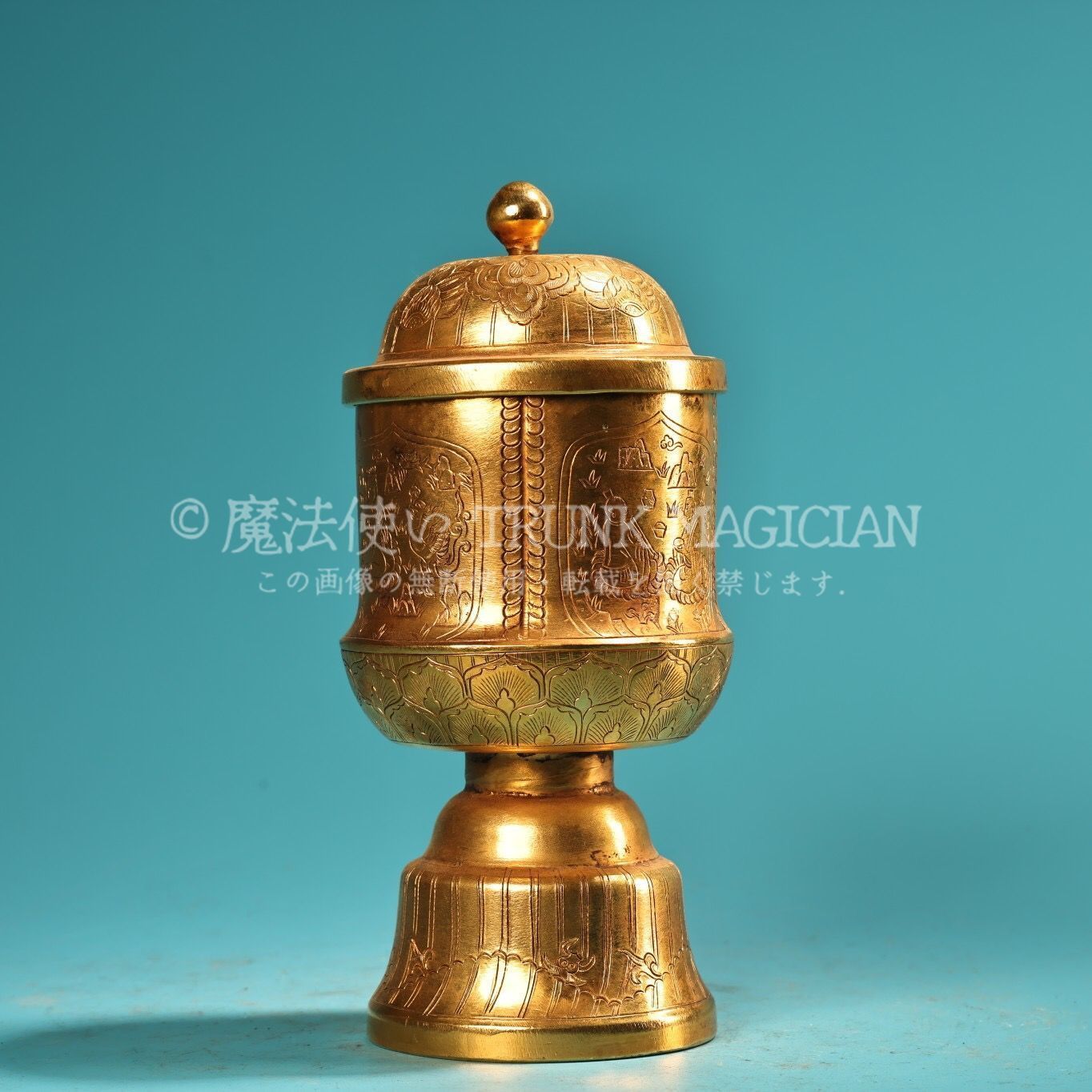 旧家蔵出し 銅製 塗金 神獣紋 蓋杯 置物 賞物 供養品 古美術品 収集家