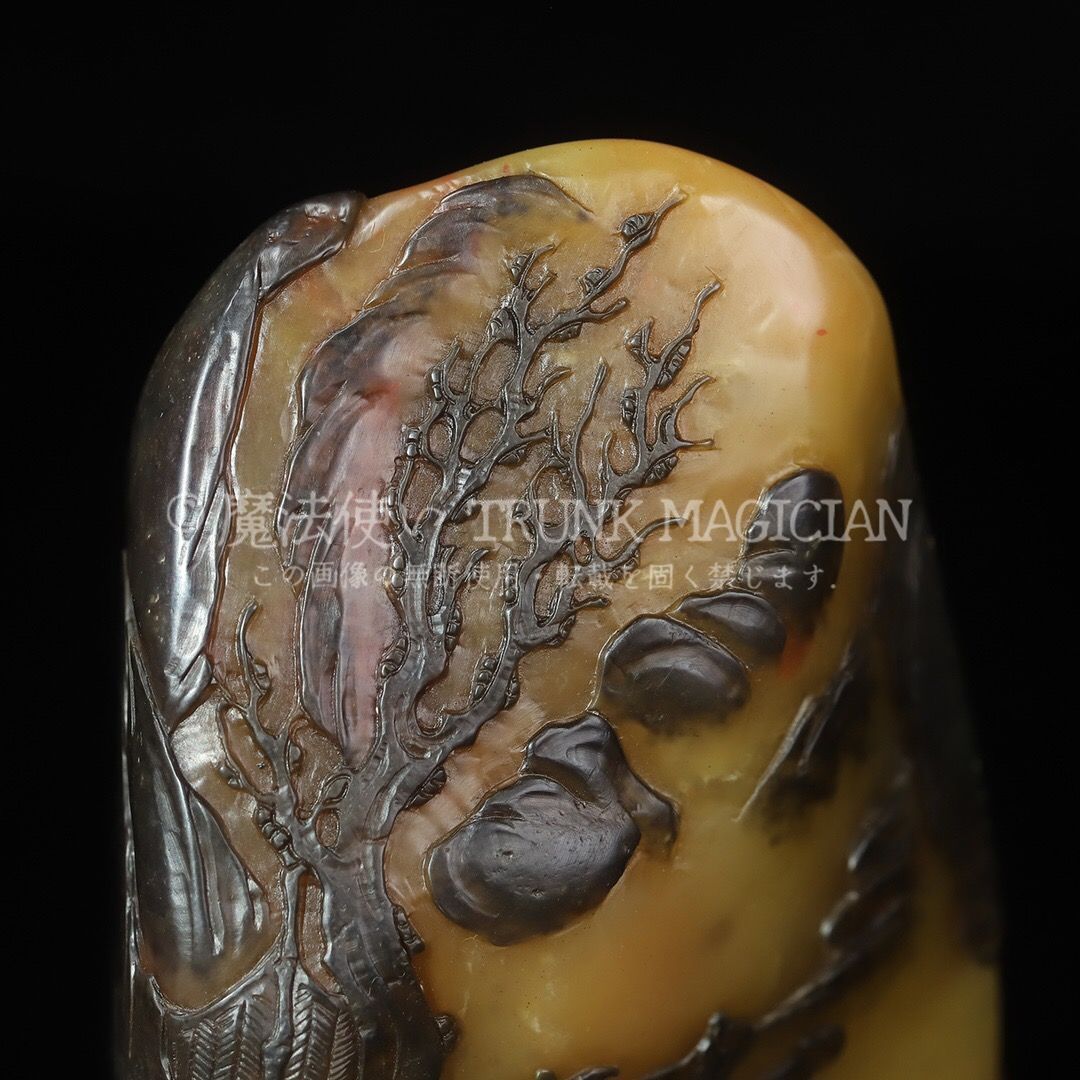 旧家蔵出し 寿山石 烏鴉皮 田黄石彫 人物故事紋印章 箱付 印鑒 書道品