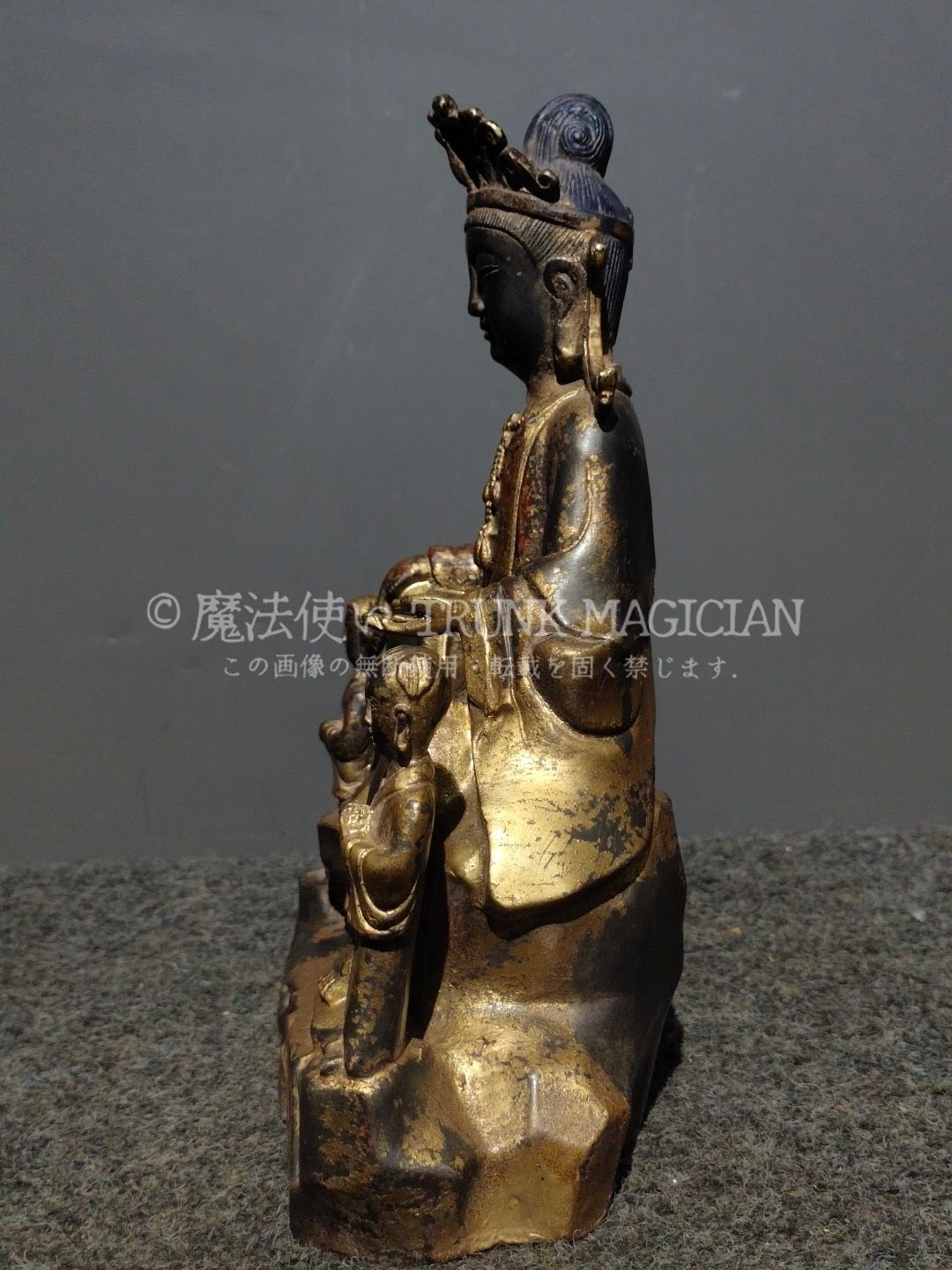 旧家蔵出し 銅製 浮彫 鏨刻 泥金 送子觀音像 仏像 密宗密教 供養品 古