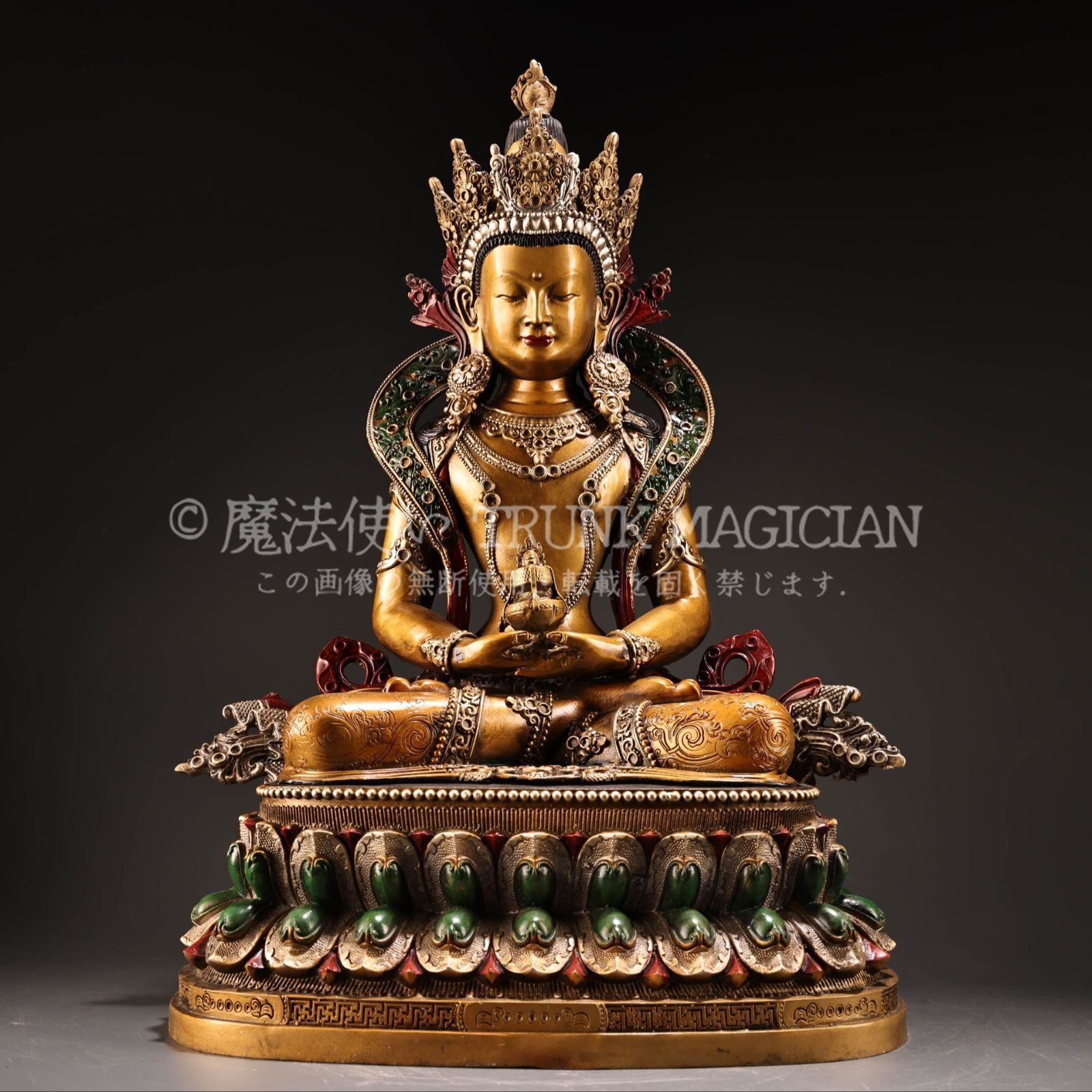 旧家蔵出し 銅製 浮彫 鏨刻 描金 彩繪 長寿仏 仏像 密宗密教 供養品 古