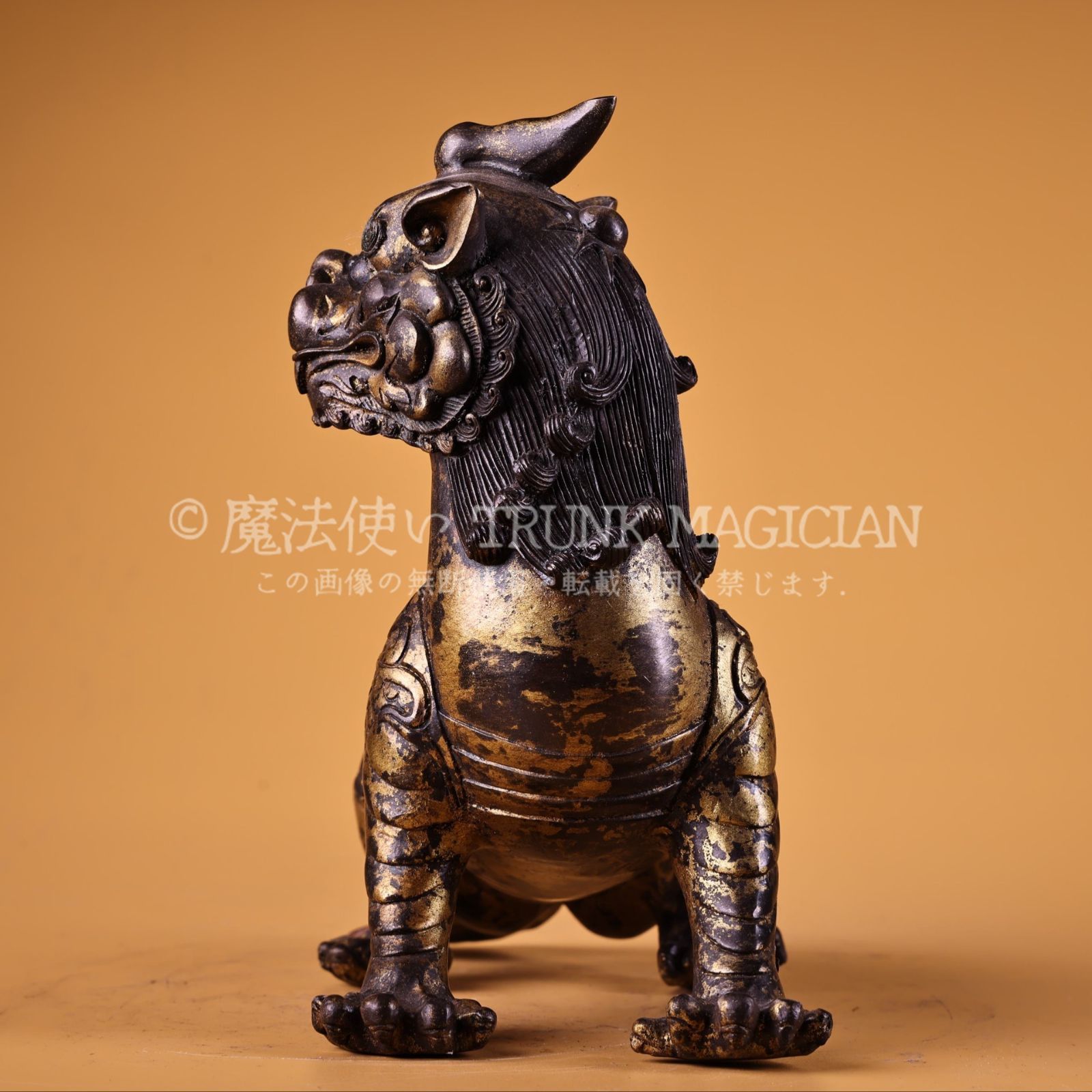 旧家蔵出し 銅製 泥金 獨角獣 置物 賞物 供養品 古美術品 収集家