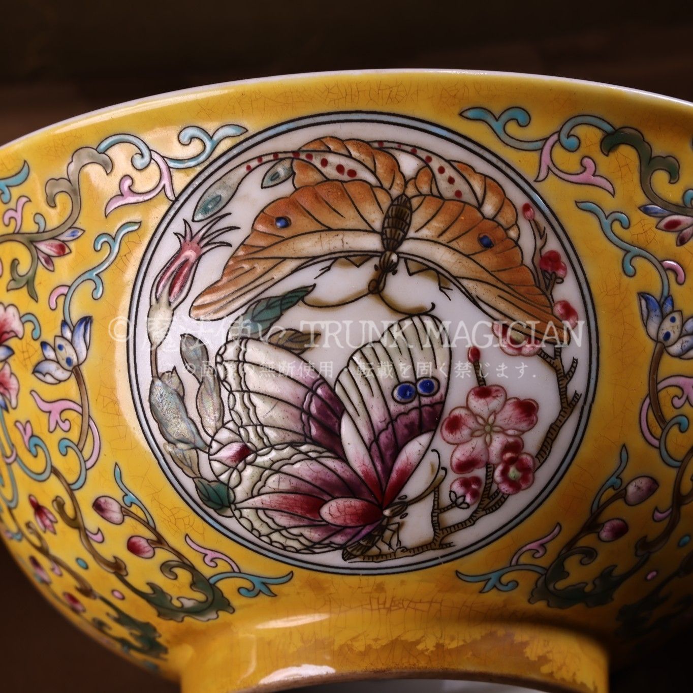 旧家蔵出し 中國瓷器 古陶瓷器 黄釉 手繪 琺瑯彩 花鳥紋 碗 貢碗 漆箱