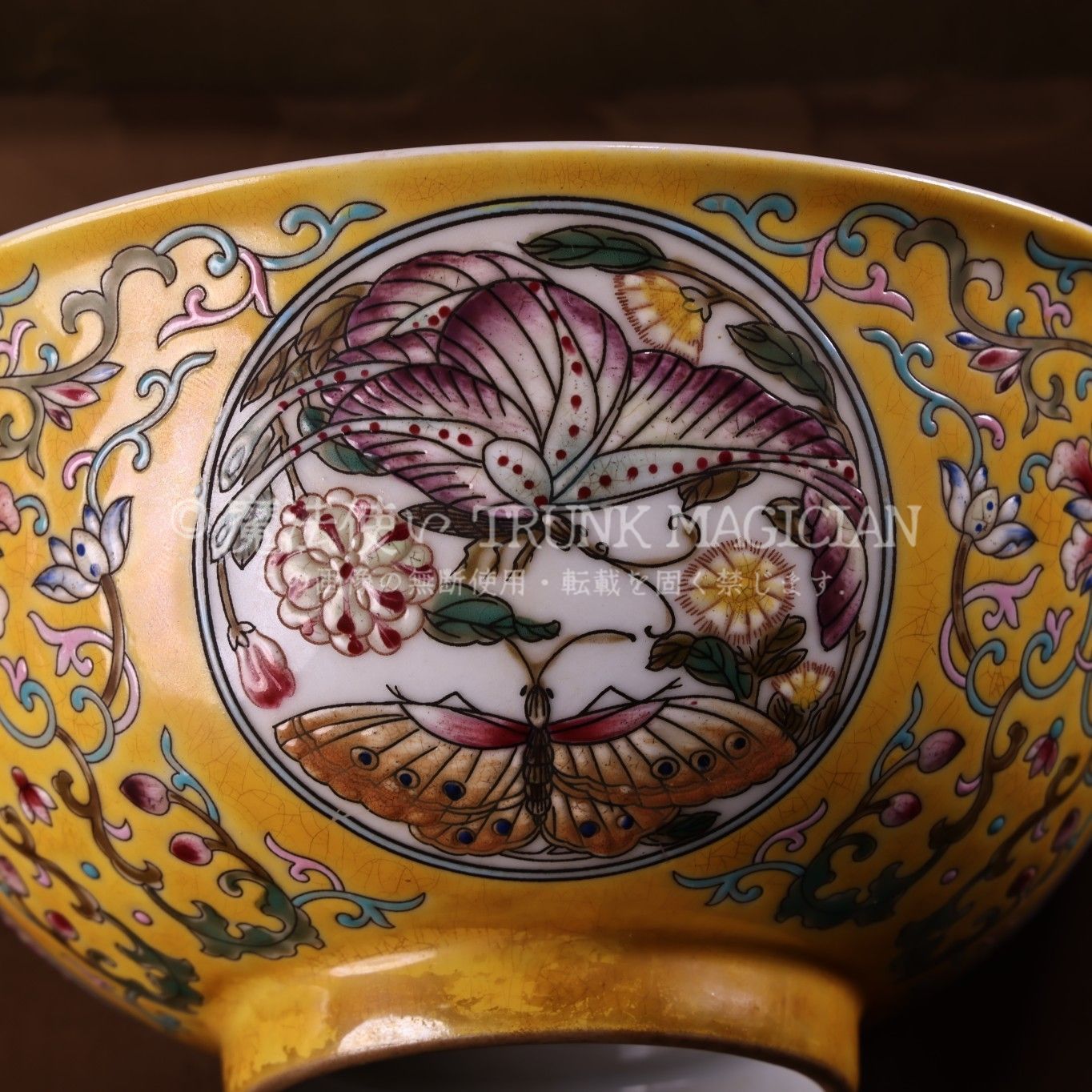 旧家蔵出し 中國瓷器 古陶瓷器 黄釉 手繪 琺瑯彩 花鳥紋 碗 貢碗 漆箱