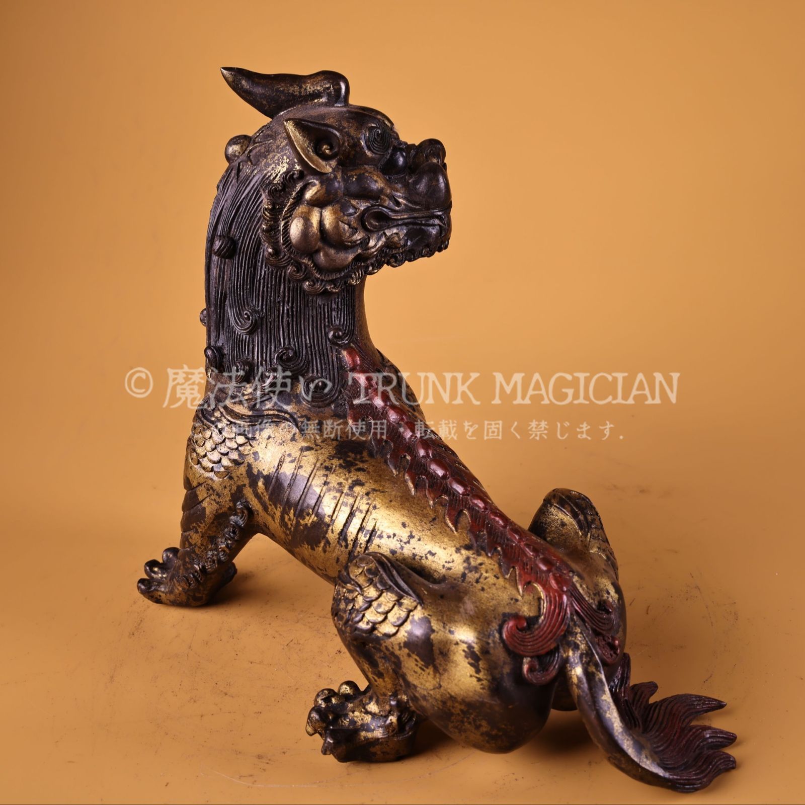 旧家蔵出し 銅製 泥金 獨角獣 置物 賞物 供養品 古美術品 収集家