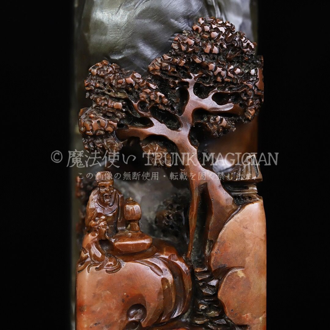 中国骨董 寿山石彫刻 蟹 木彫り台付 時代物 旧家蔵出し コレクター放出美品 旧家蔵出し 寿山石 芙蓉石彫 寿星印章 箱付 印鑒 書道品 文房賞物 供養