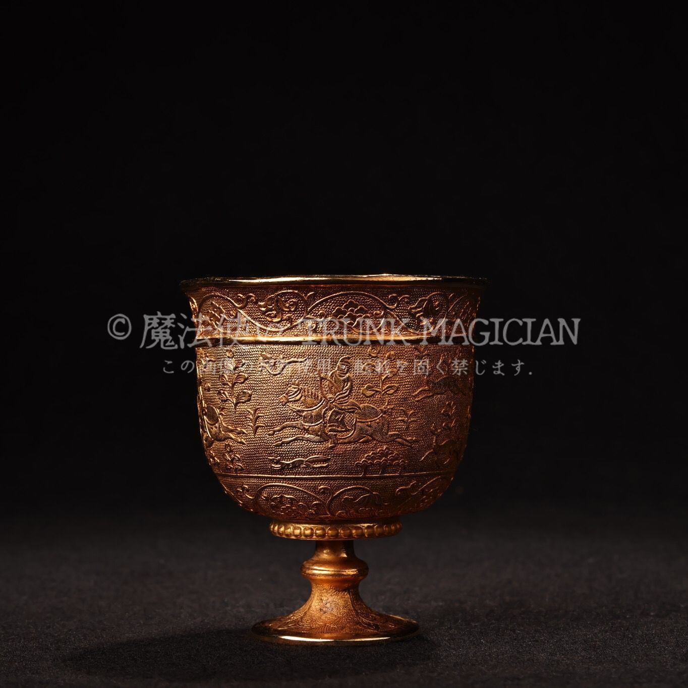 旧家蔵出し 銅製 塗金 狩獵紋 酒杯 置物 賞物 供養品 古美術品 収集家