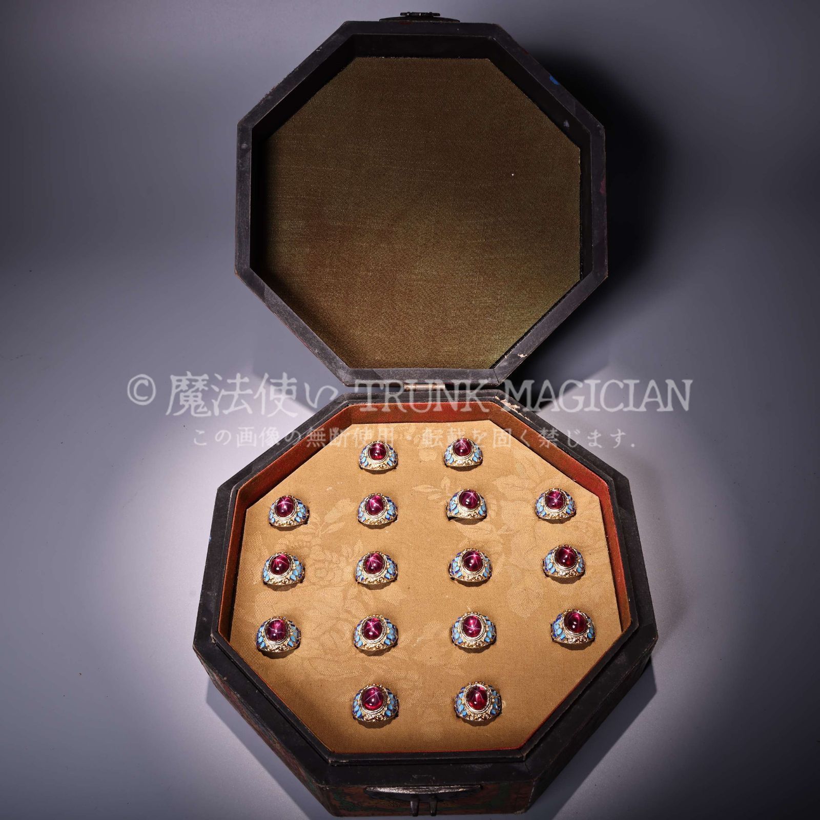 旧家蔵出し寶石 星光石細作 指輪 漆箱付 置物 文房賞物 供養品 古美術