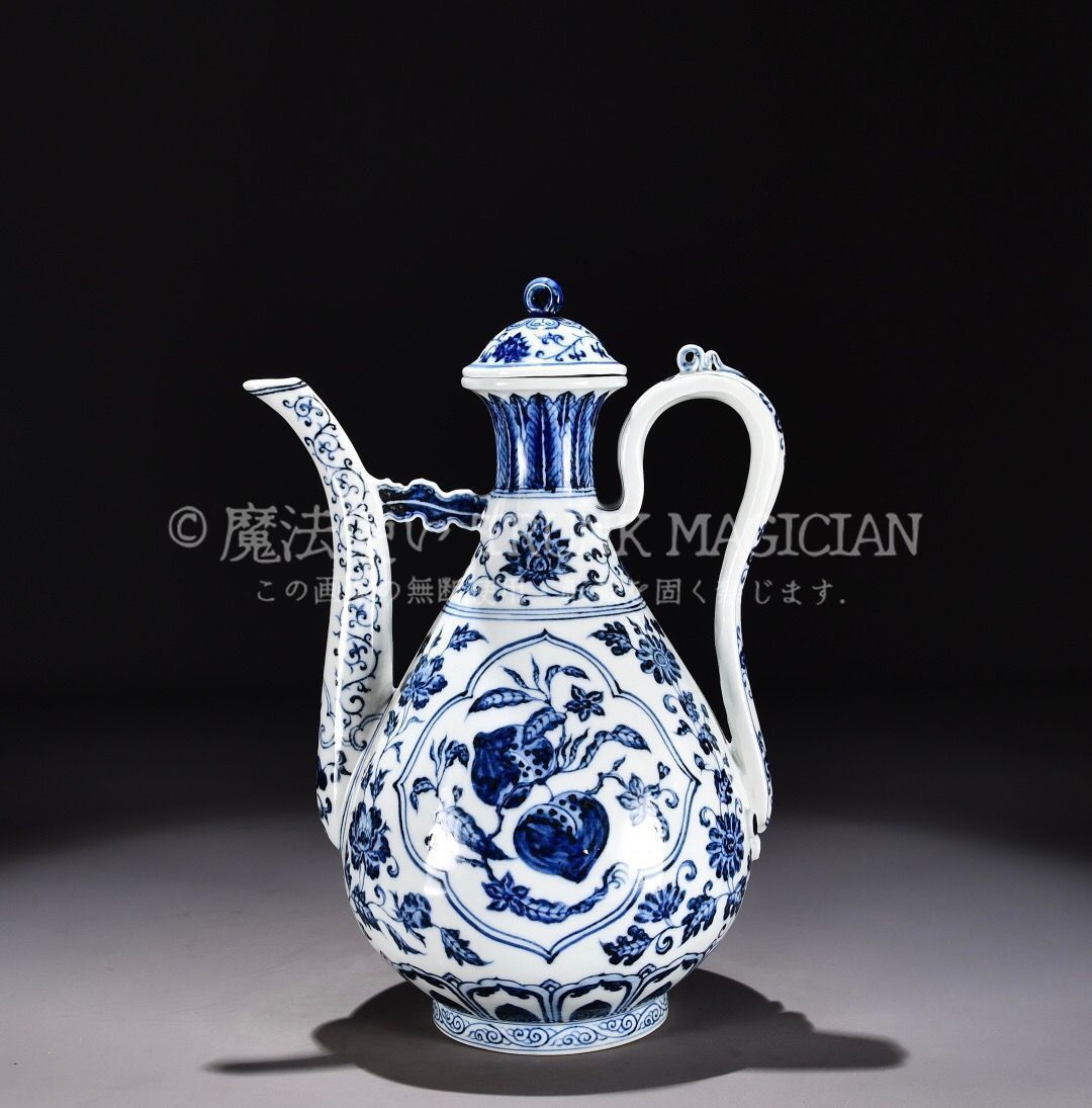 旧家蔵出し 大明宣德年製 青花 松枝瓜果紋 執壷 古陶瓷器 陶芸 造型