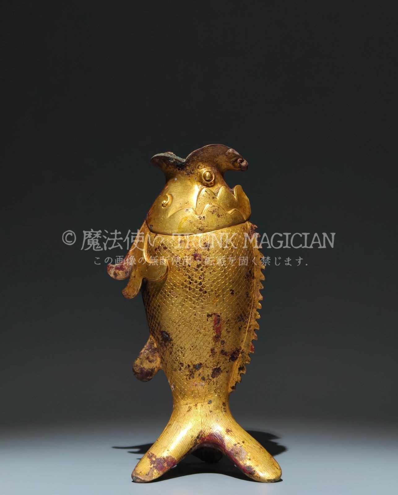 旧家蔵出し 清 青銅器彫 青銅 塗金 年年有餘 食器 祭祀品 副葬品 供養