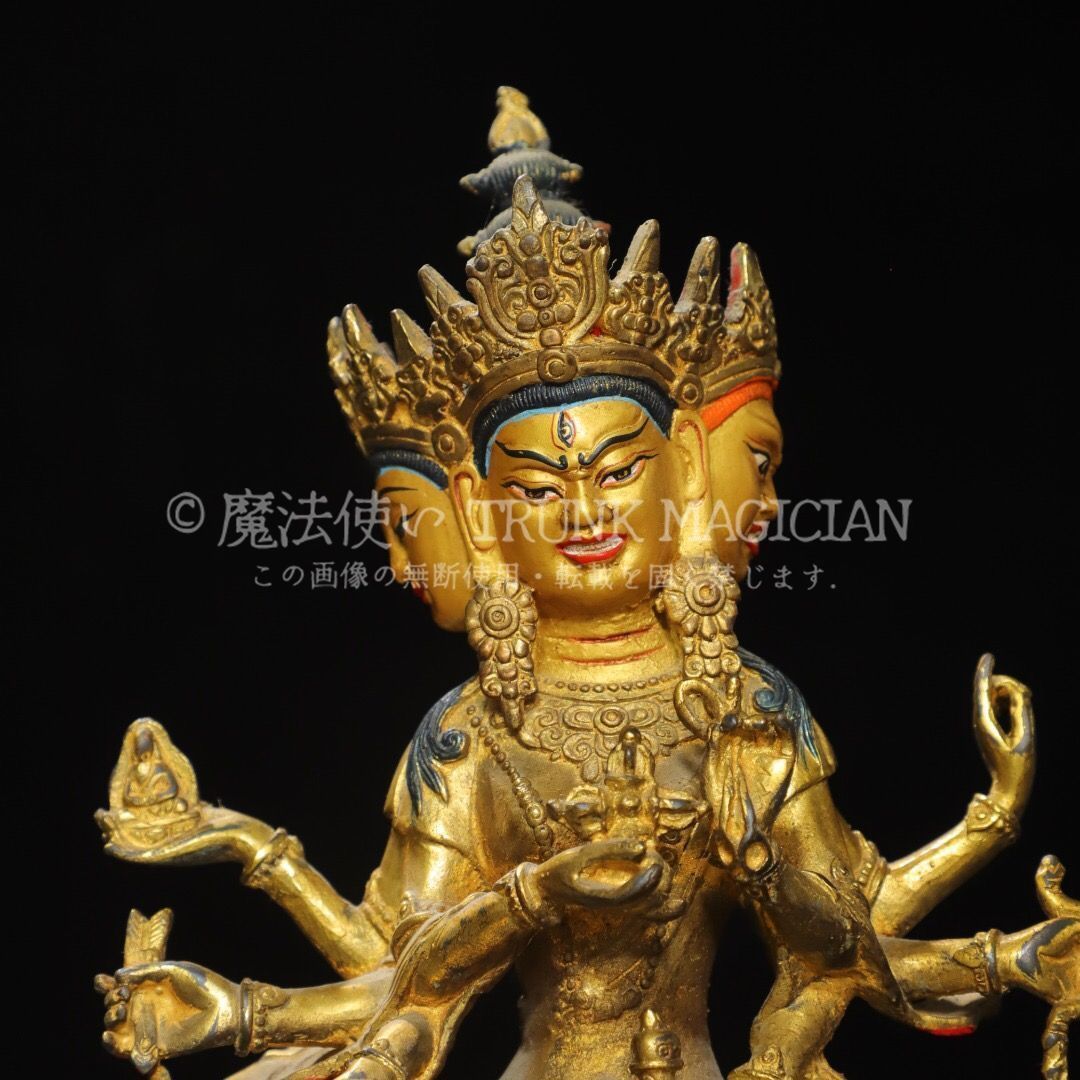 ✨蔵出しセール中❗希少　仏教美術品　銅製西方三経三尊座像（大）仏像　 縁起置物 旧家蔵出し 銅製 塗金 尊勝仏母像 仏像 宗教 仏教古美術 供養品 古美術