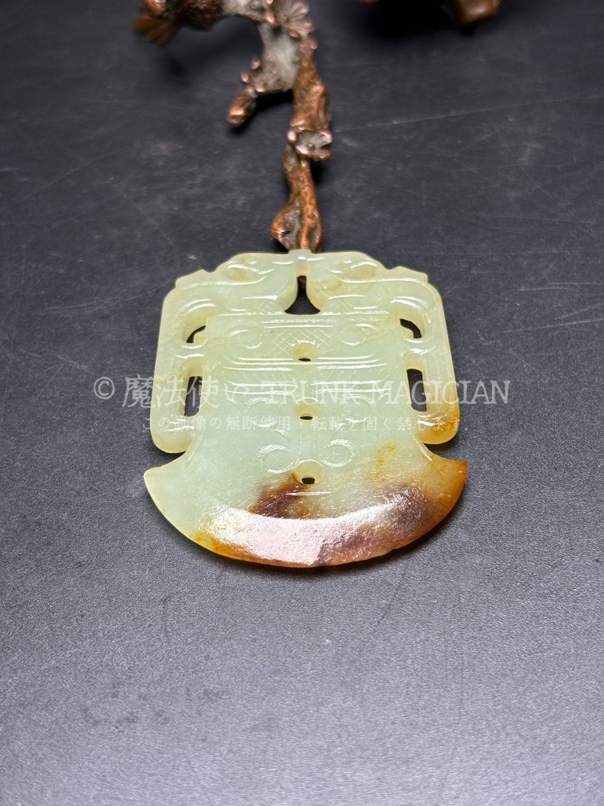 旧家蔵出し 和田玉細密彫 羊脂白玉 沁色自然 龍鳳呈祥紋 玉斧 彫刻