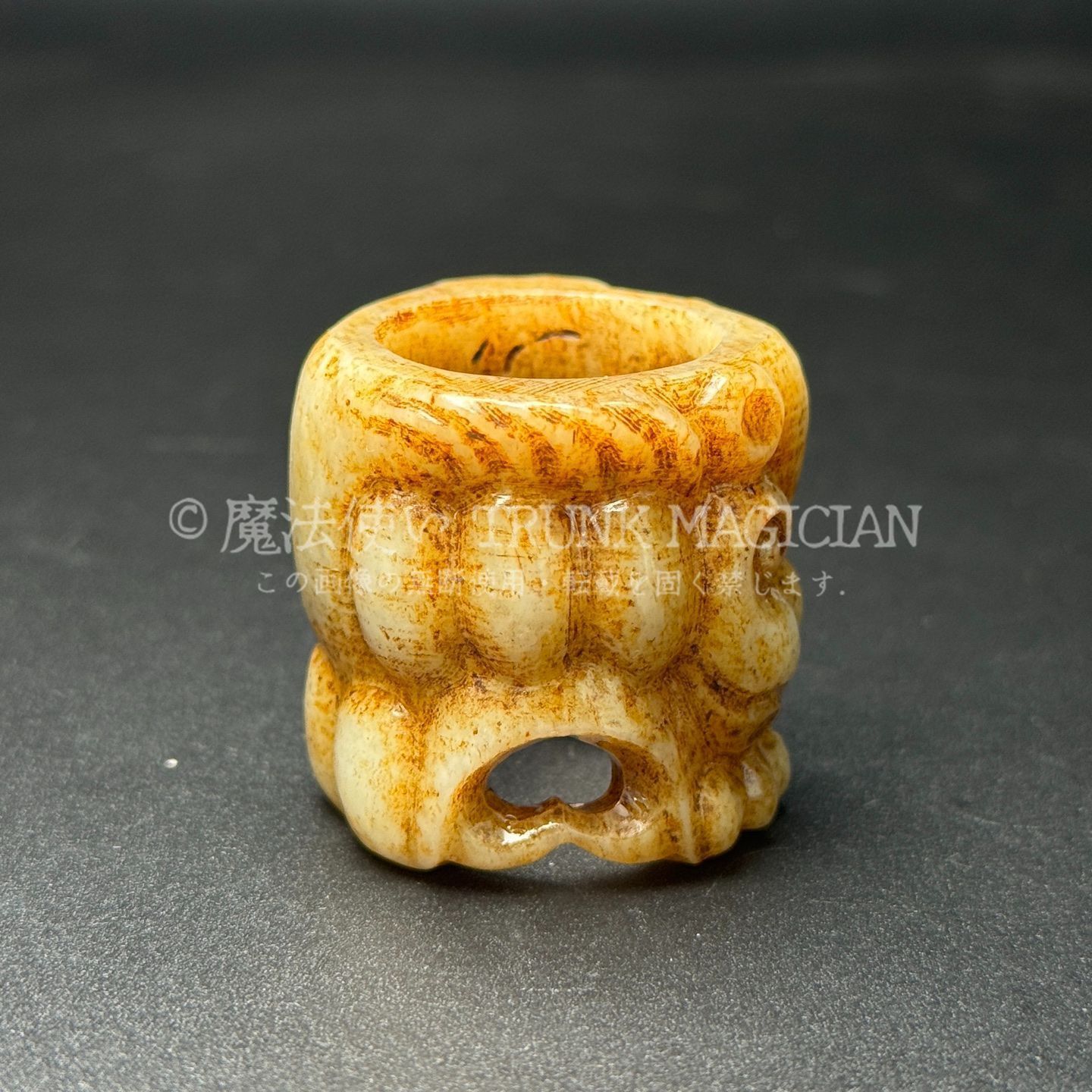 旧家蔵出し 和田玉細密彫 高古件 獣面紋 指輪 根付 裝身具 置物 賞物