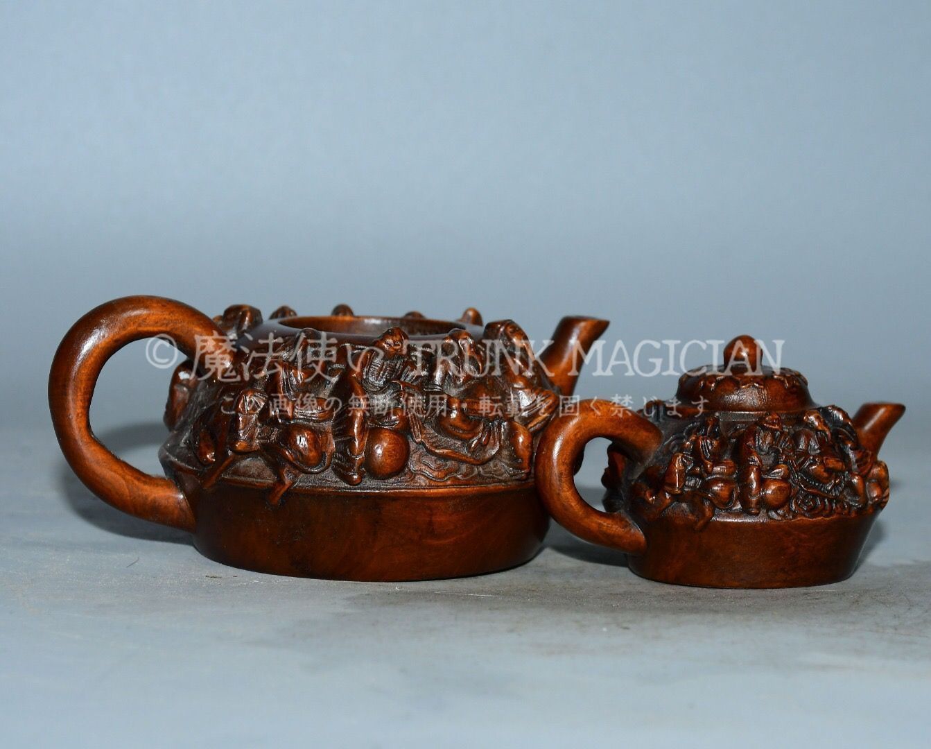 旧家蔵出し 黄楊木細密彫 八仙壷 置物 賞物 文房具 書道品 供養品 古