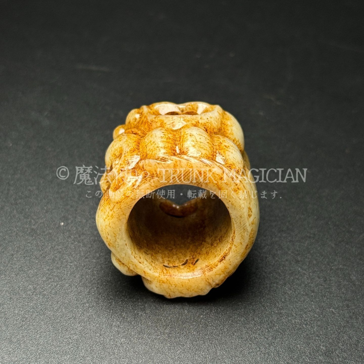 旧家蔵出し 和田玉細密彫 高古件 獣面紋 指輪 根付 裝身具 置物 賞物