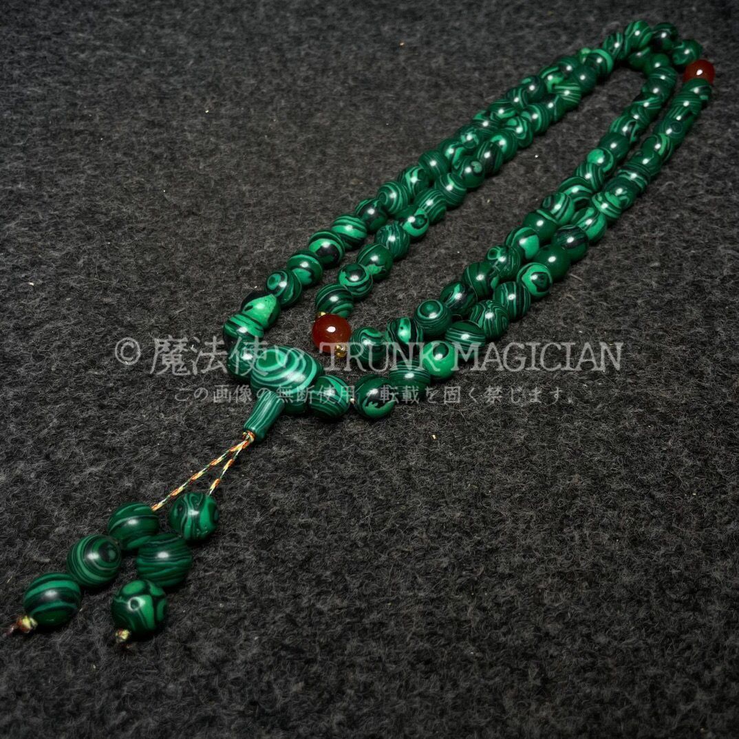 旧家蔵出し 孔雀石細密彫 仏珠ネックレス本 箱付 根付 裝身具 供養品