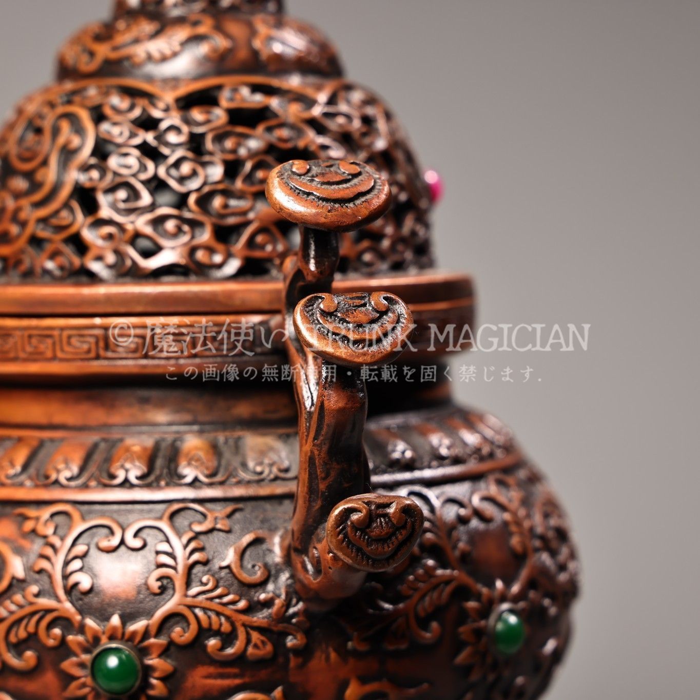 旧家蔵出し 紫銅製 寶石嵌 三足香炉 香道具 逸品仏具 熏香炉 仏具一般