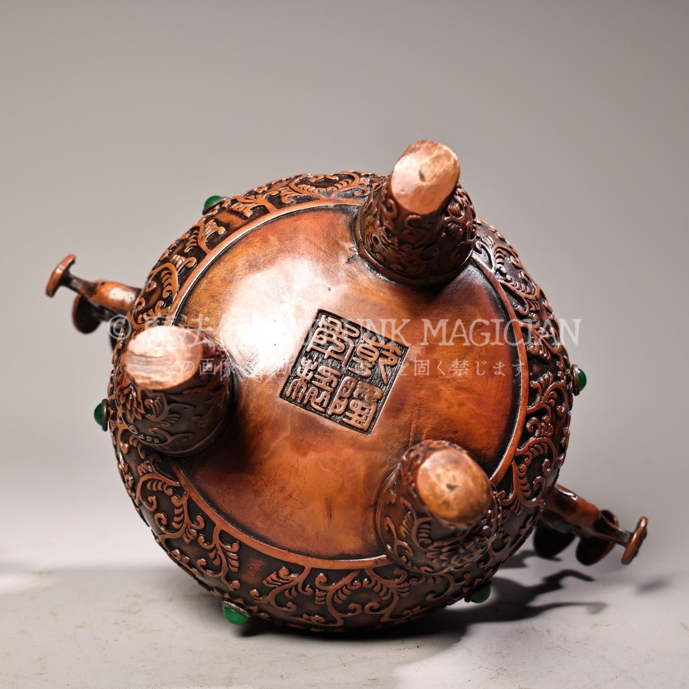 旧家蔵出し 紫銅製 寶石嵌 三足香炉 香道具 逸品仏具 熏香炉 仏具一般