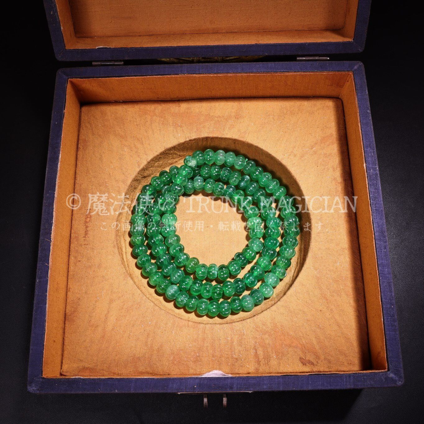 旧家蔵出し 翡翠細密彫 南瓜珠仏珠ネックレス本 箱付 根付 裝身具 供養