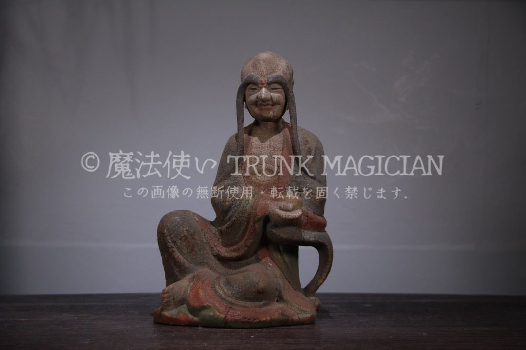 嘉宝】唐木 細密彫 痩骨羅漢像・在銘/聴△時代物.美品.木彫△細密彫刻