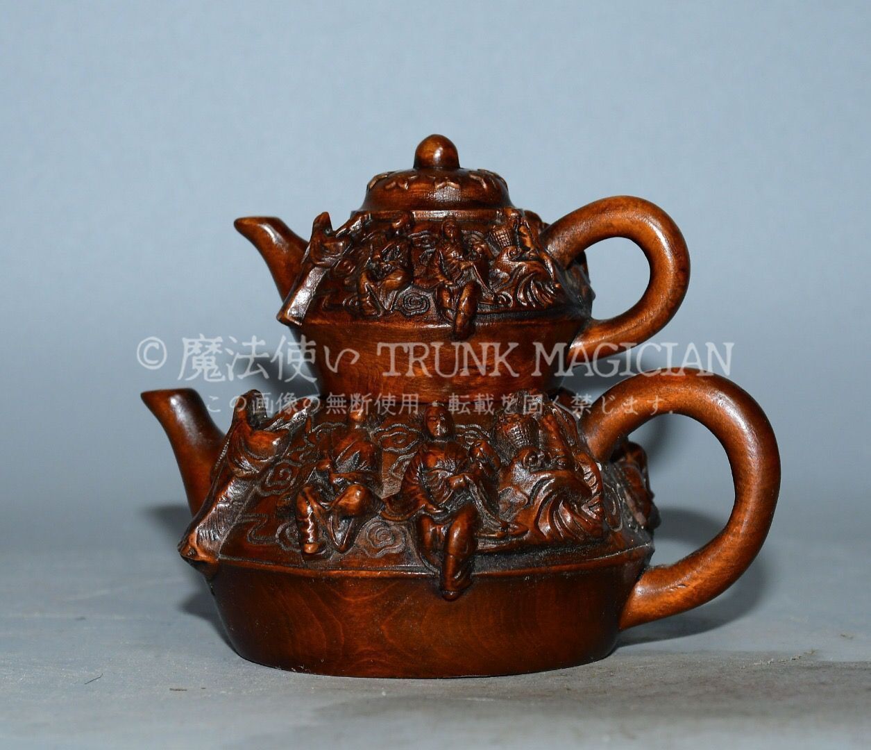 旧家蔵出し 黄楊木細密彫 八仙壷 置物 賞物 文房具 書道品 供養品 古