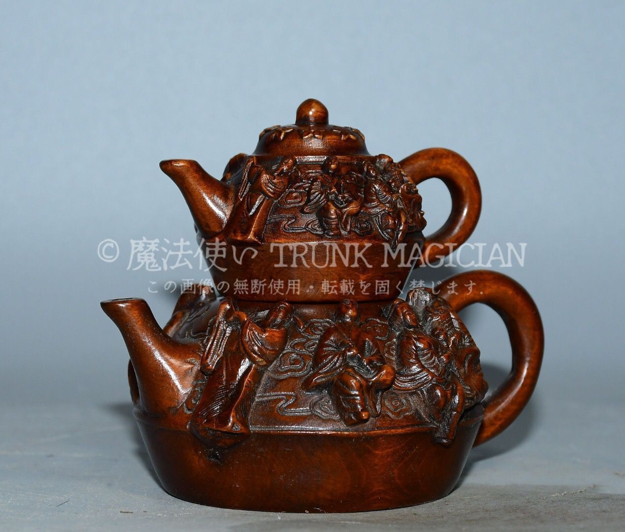 旧家蔵出し 黄楊木細密彫 八仙壷 置物 賞物 文房具 書道品 供養品 古