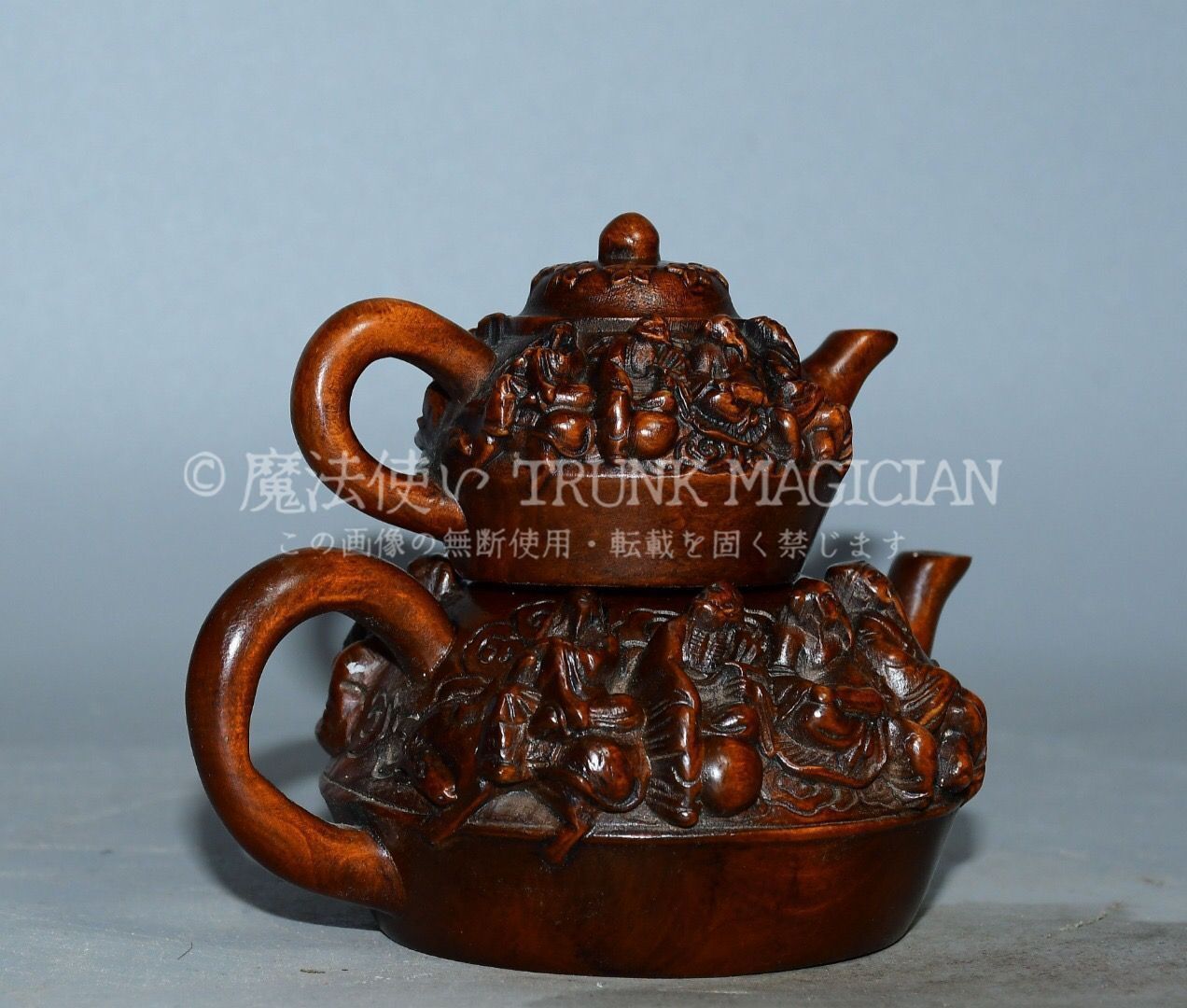 旧家蔵出し 黄楊木細密彫 八仙壷 置物 賞物 文房具 書道品 供養品 古