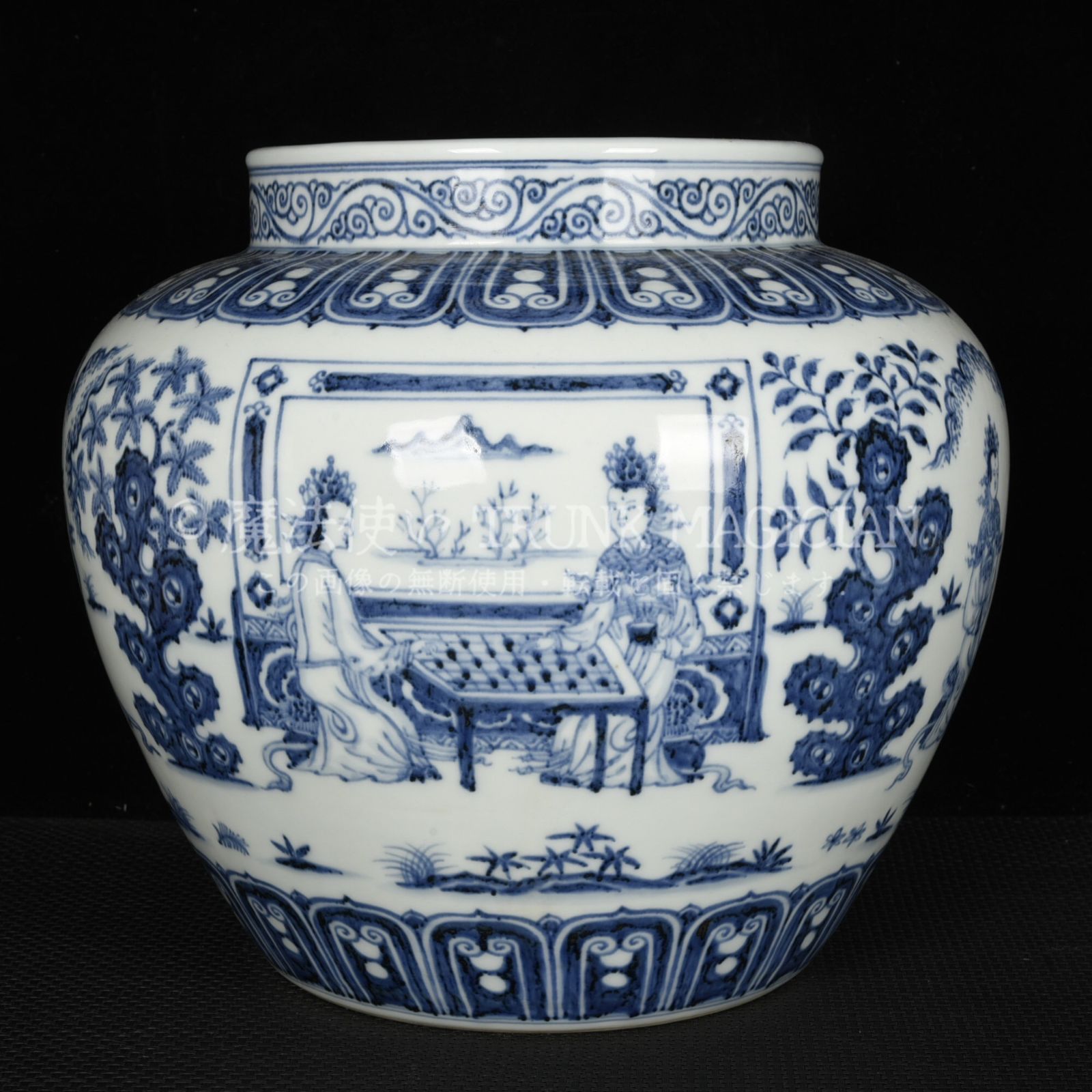 旧家蔵出し 大明宣德年製 青花 琴棋書画紋罐 古陶瓷器 陶芸 造型精美