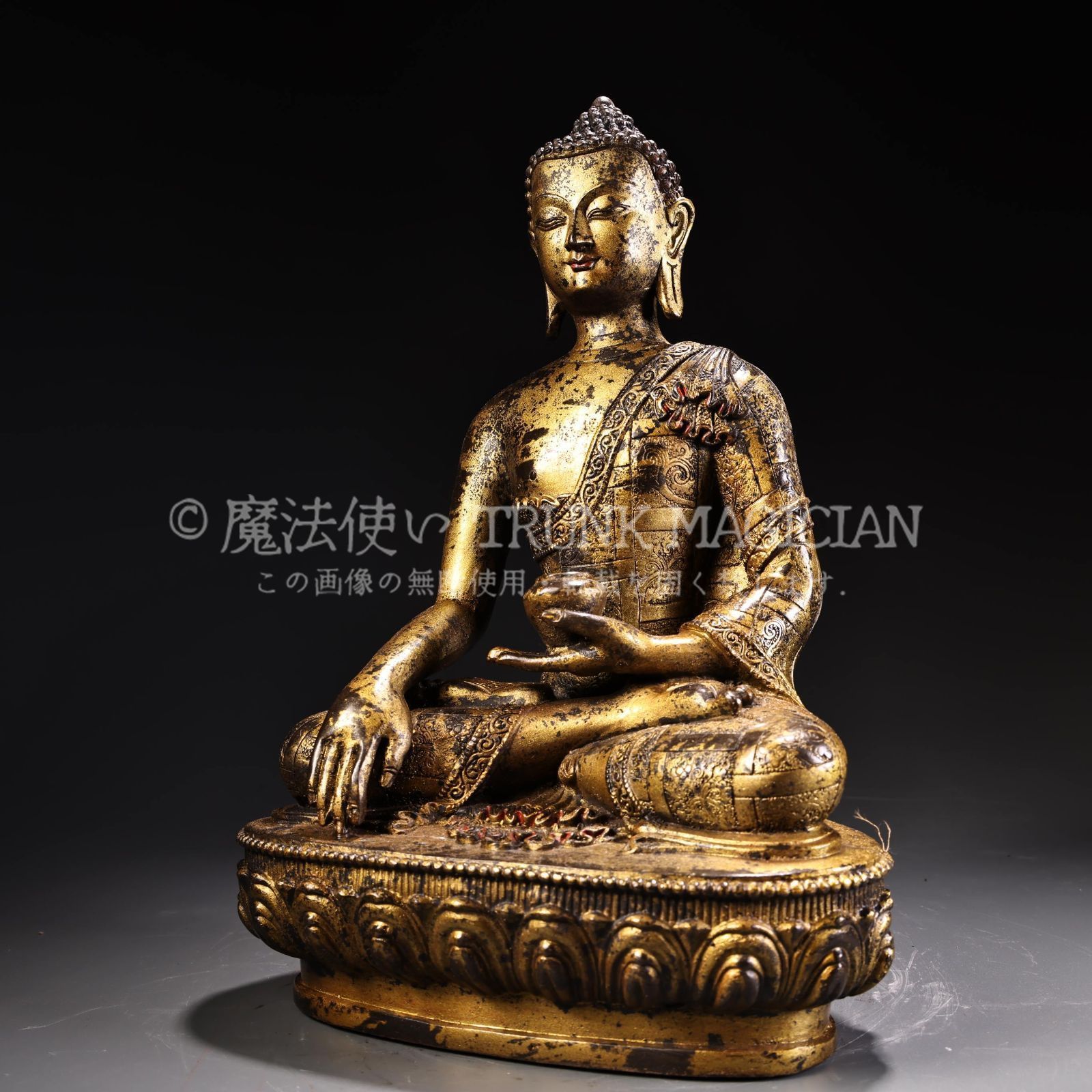 旧家蔵出し 銅製 撒金 浮彫 鏨刻 釋迦牟尼像 仏像 密宗密教 供養品 古