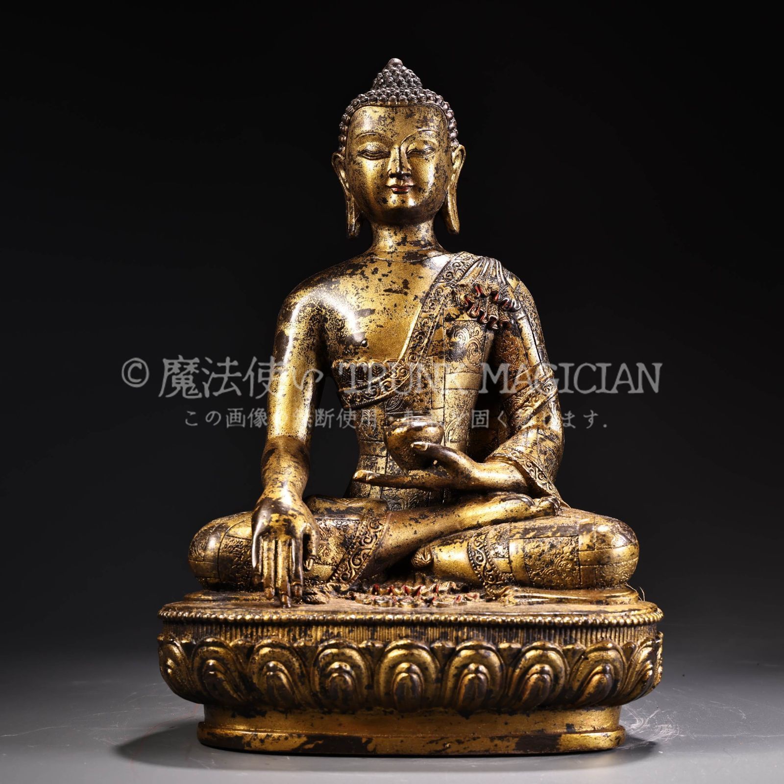 旧家蔵出し 銅製 撒金 浮彫 鏨刻 釋迦牟尼像 仏像 密宗密教 供養品 古