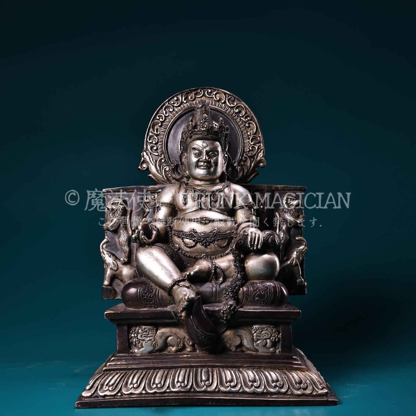 旧家蔵出し 銅製 銀鍍 黄財神像 仏像 宗教 仏教古美術 供養品 古美術品