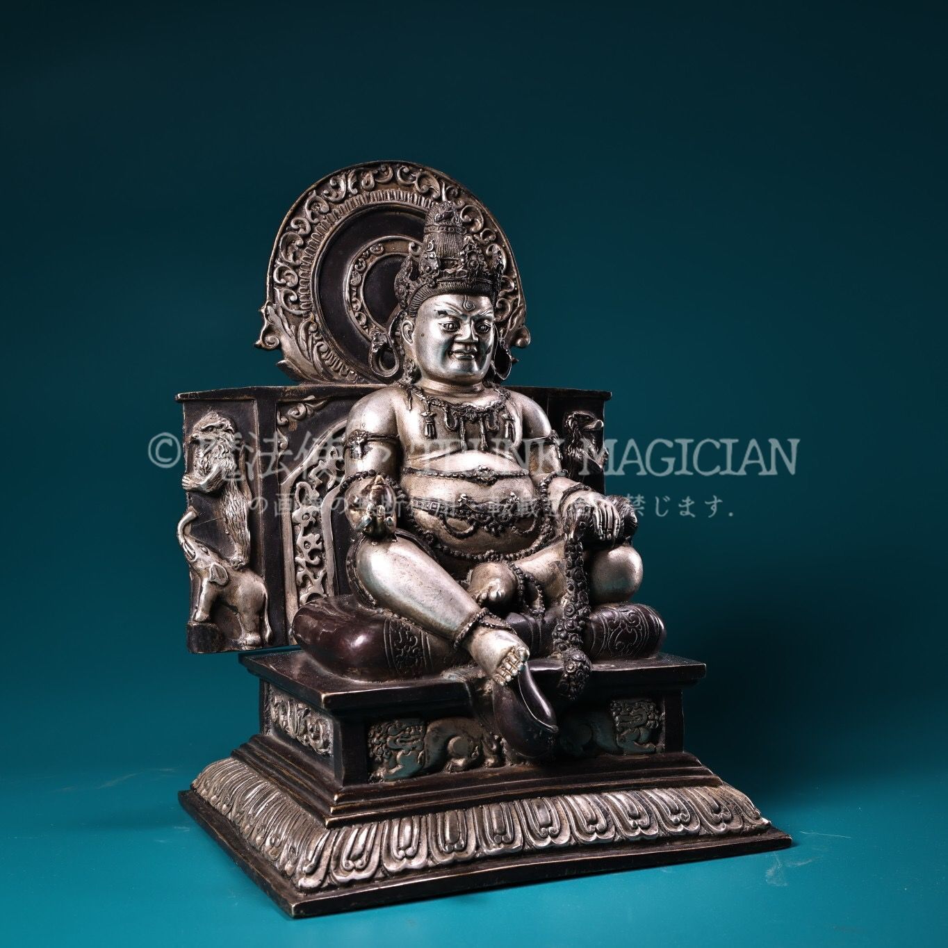 旧家蔵出し 銅製 銀鍍 黄財神像 仏像 宗教 仏教古美術 供養品 古美術品