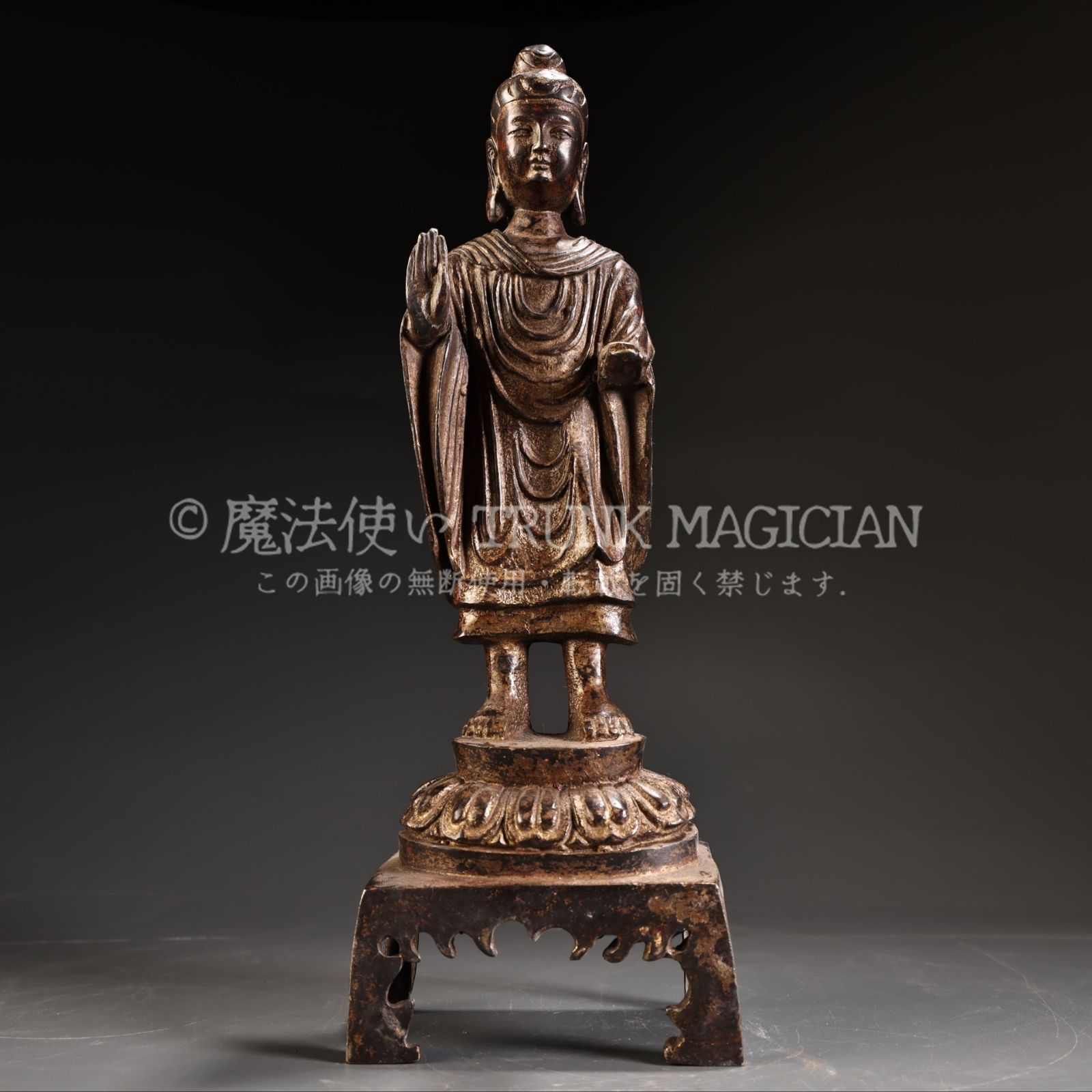 旧家蔵出し 銅製 泥金 站釋迦牟尼像 仏像 仏教古美術 密宗密教 供養品