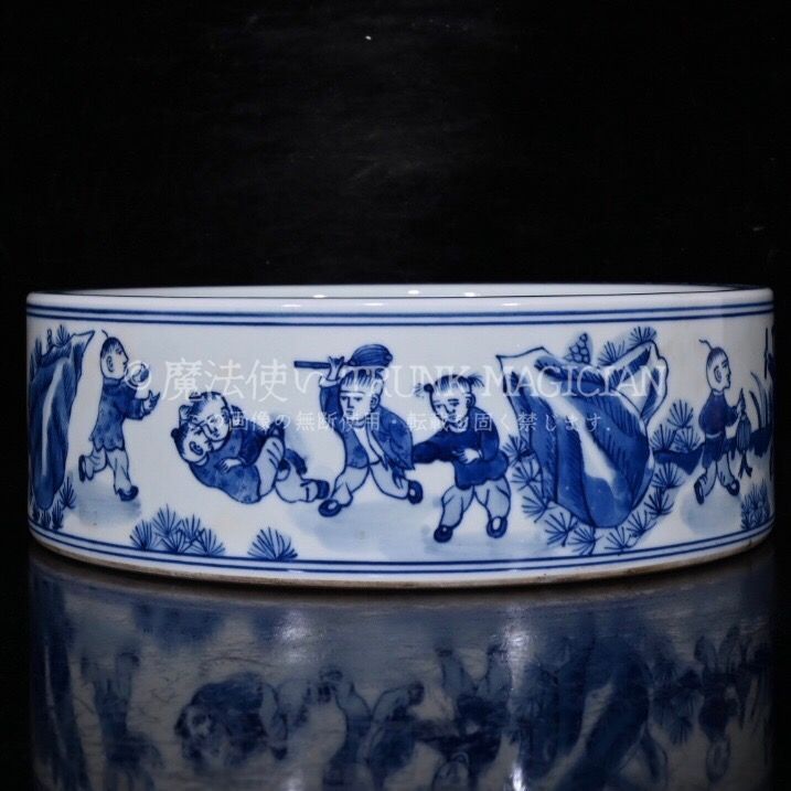 旧家蔵出し 大清乾隆年製 青花 童子紋 筆洗 古陶瓷器 陶芸 造型精美 古
