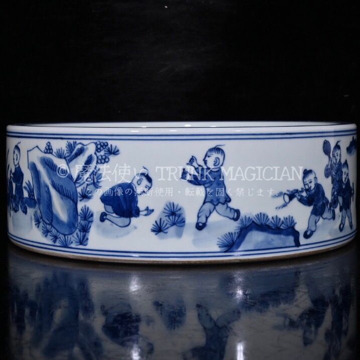 旧家蔵出し 大清乾隆年製 青花 童子紋 筆洗 古陶瓷器 陶芸 造型精美 古