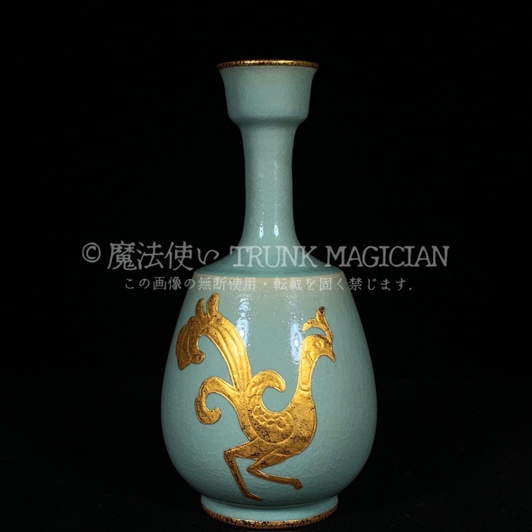 旧家蔵出し 宋 汝窯 金嵌 鳳紋 盤口瓶 古陶瓷器 陶芸 造型精美 古美術