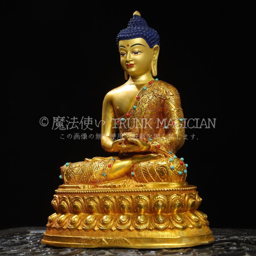 旧家蔵出し 銅製 塗金 釋迦牟尼像 仏像 宗教 仏教古美術 供養品 古美術