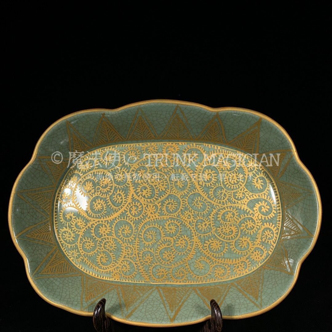 旧家蔵出し 宋 汝窯 描金 花卉紋 水仙盆 古陶瓷器 陶芸 造型精美 古