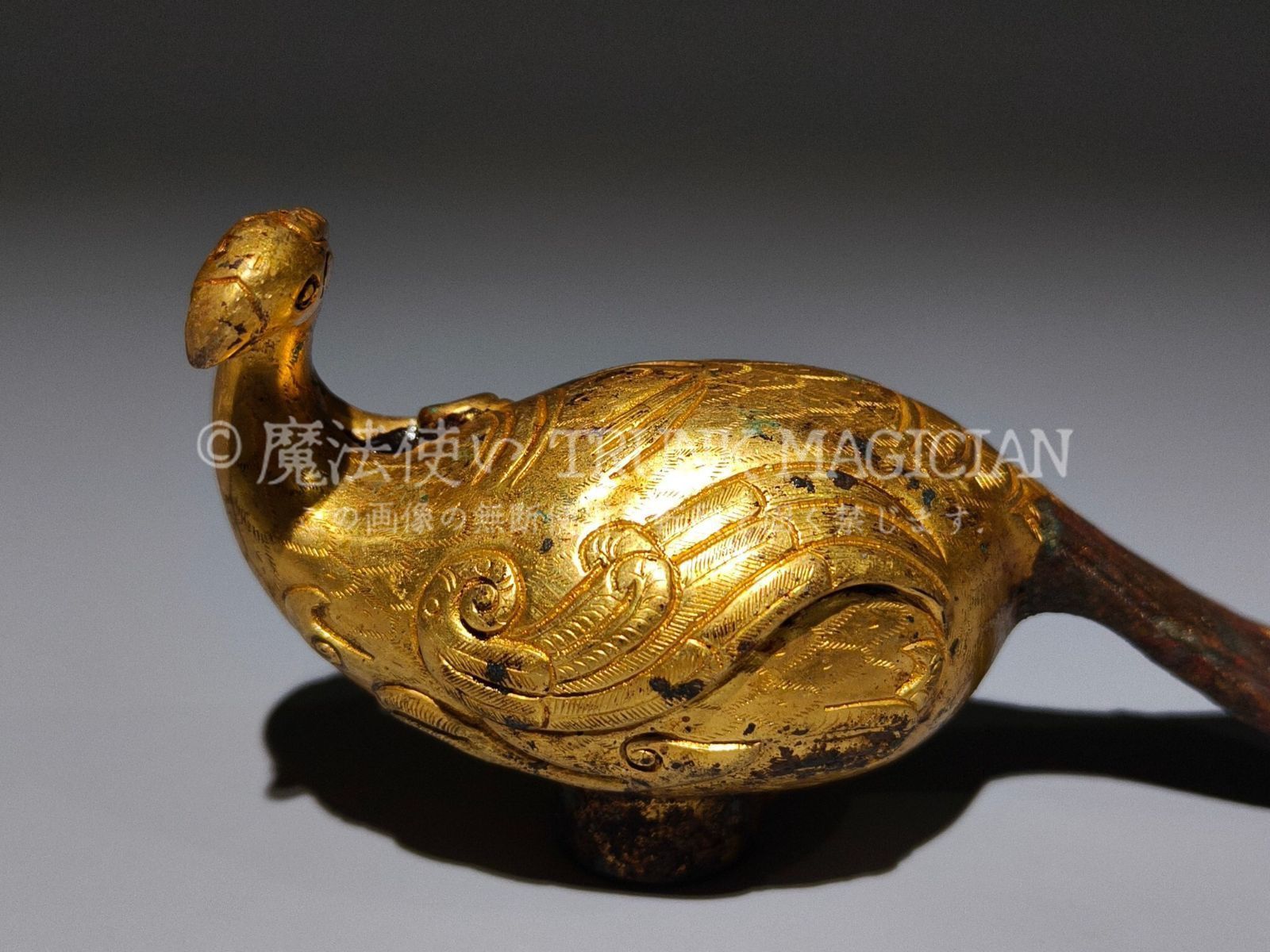 旧家蔵出し 漢 青銅器彫 青銅 塗金 鳥形仗手 食器 祭祀品 副葬品 供養