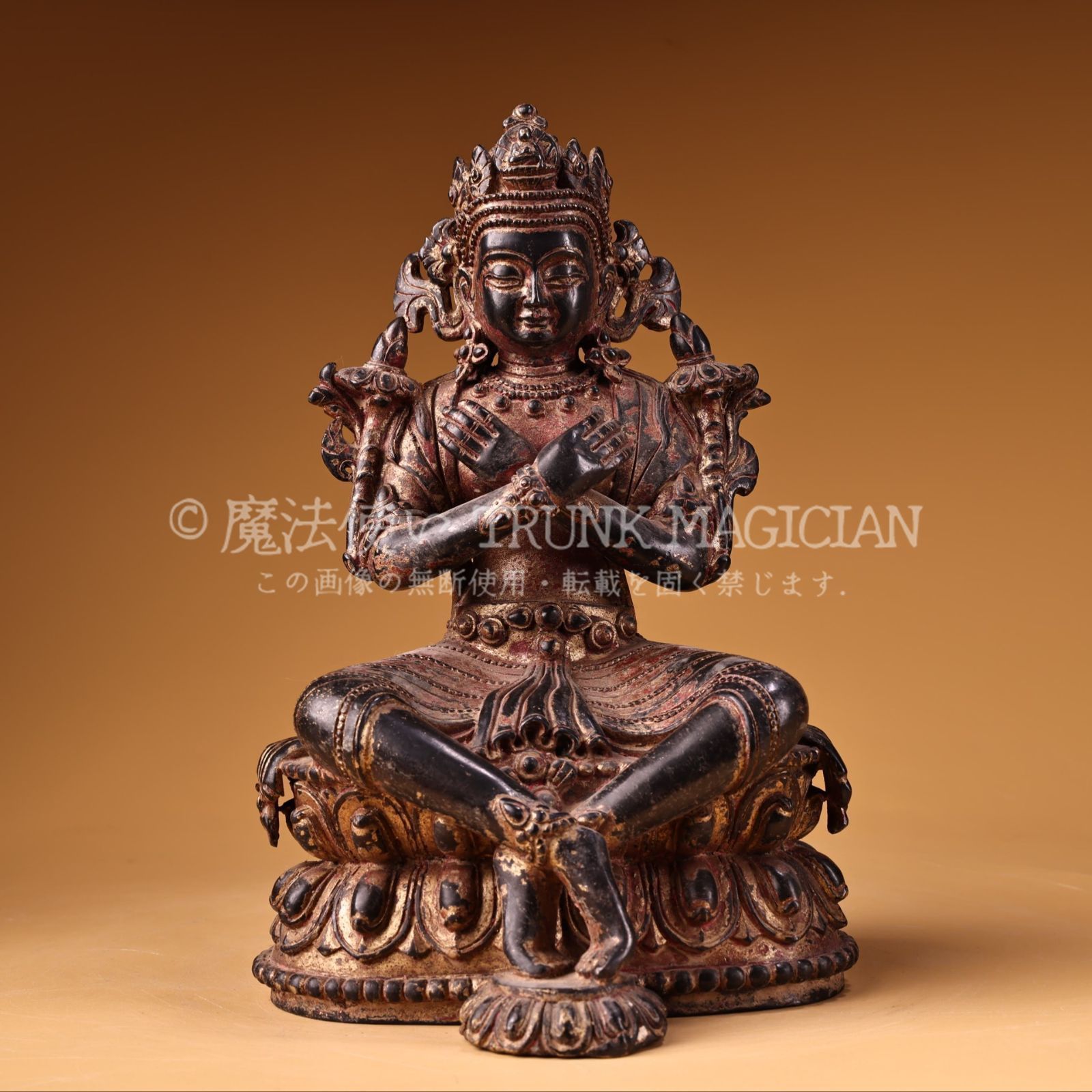 旧家蔵出し 銅製 浮彫 鏨刻 泥金 金剛總持仏 仏像 密宗密教 供養品 古