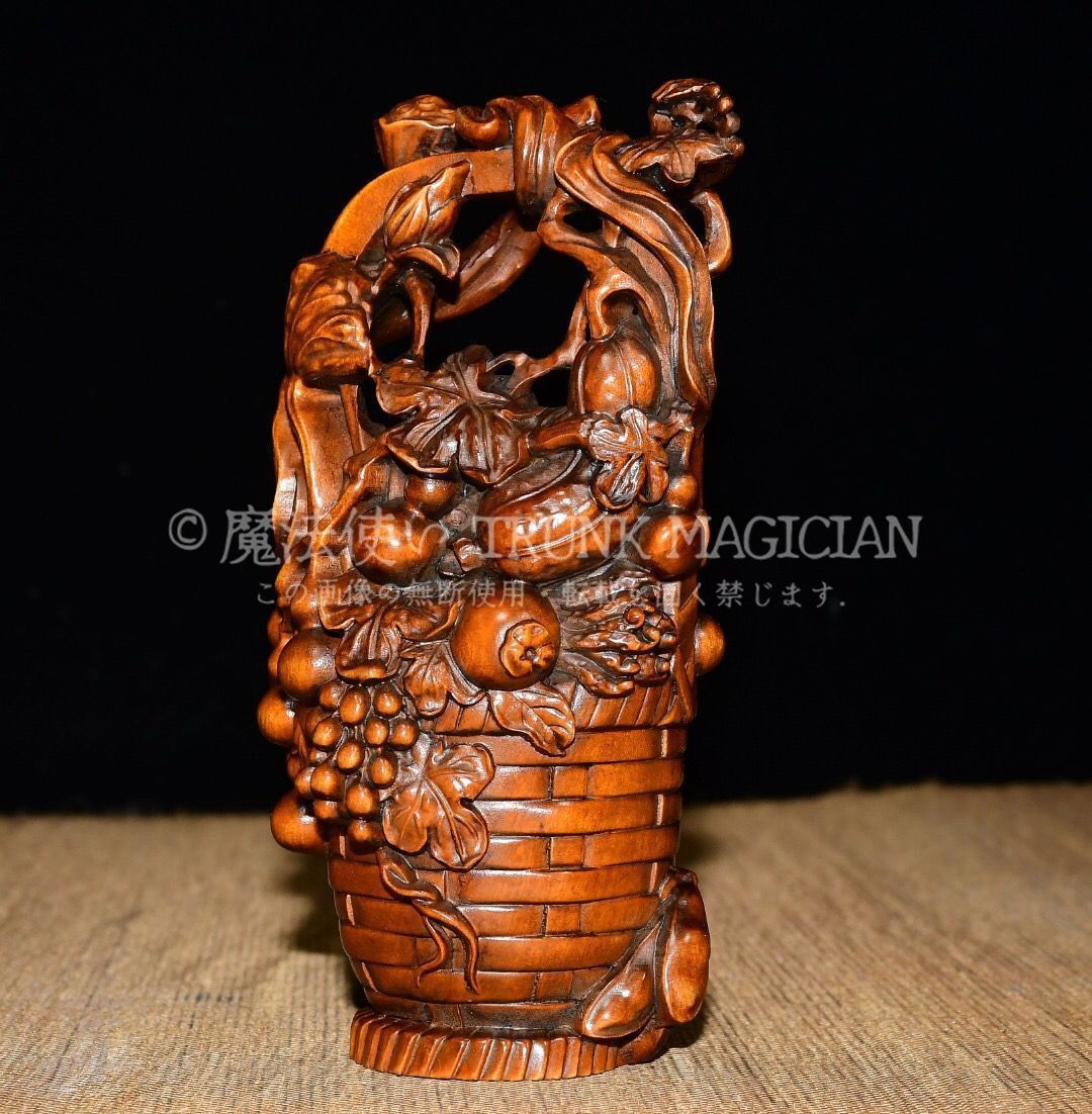 旧家蔵出し 黄楊木製 細密彫 滿載而歸 置物 文房賞物 供養品 古美術品