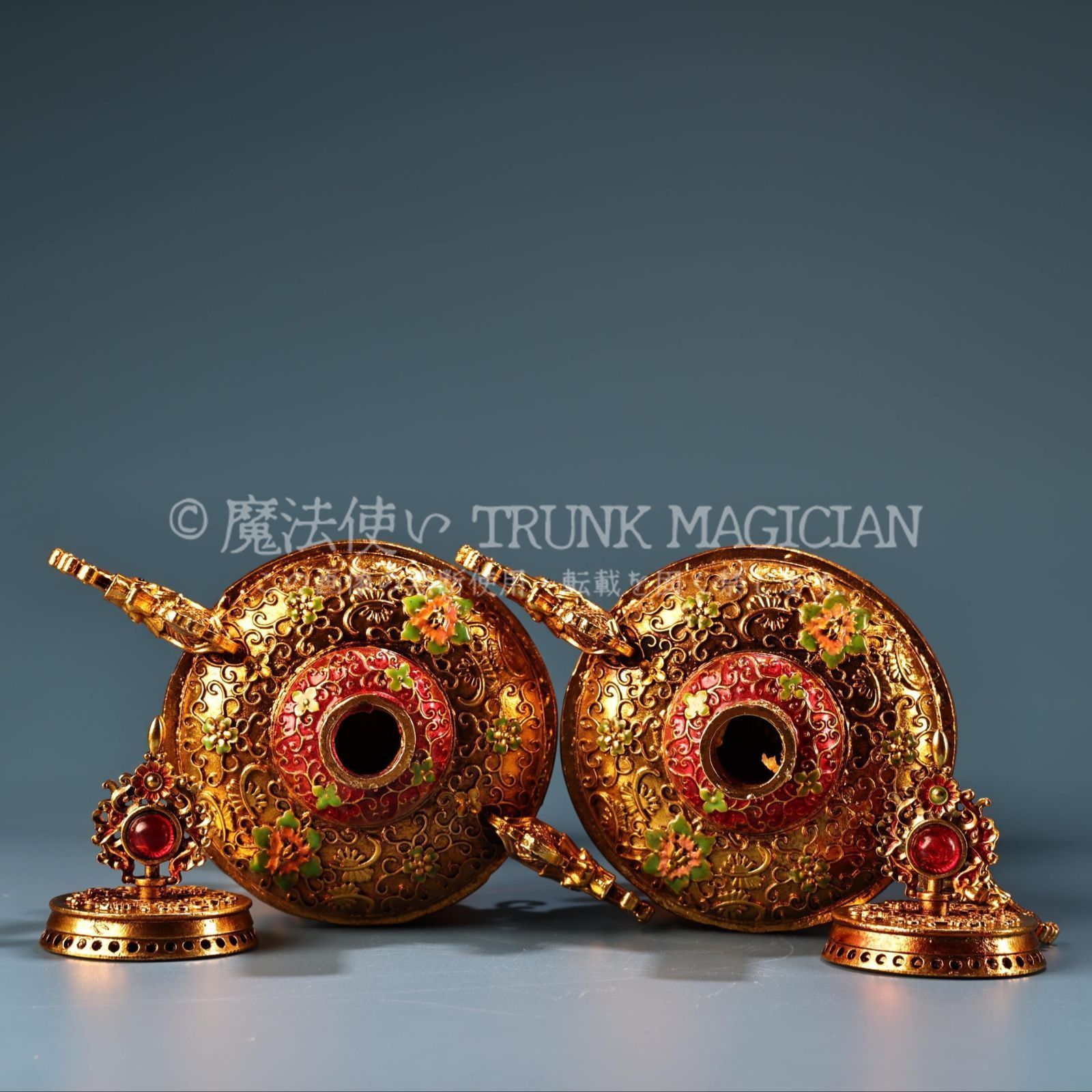 旧家蔵出し 銅製 塗金 雙魚耳 花瓶一對 置物 賞物 供養品 古美術品