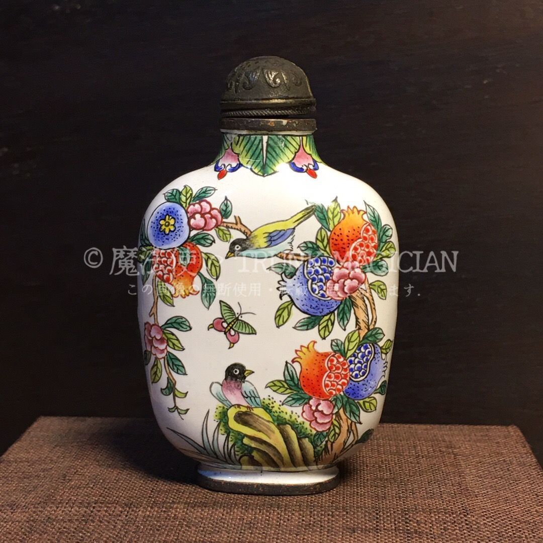 旧家蔵出し 銅製 景泰藍 琺瑯彩 花鳥紋 鼻煙壺 根付 裝身具 供養品 古