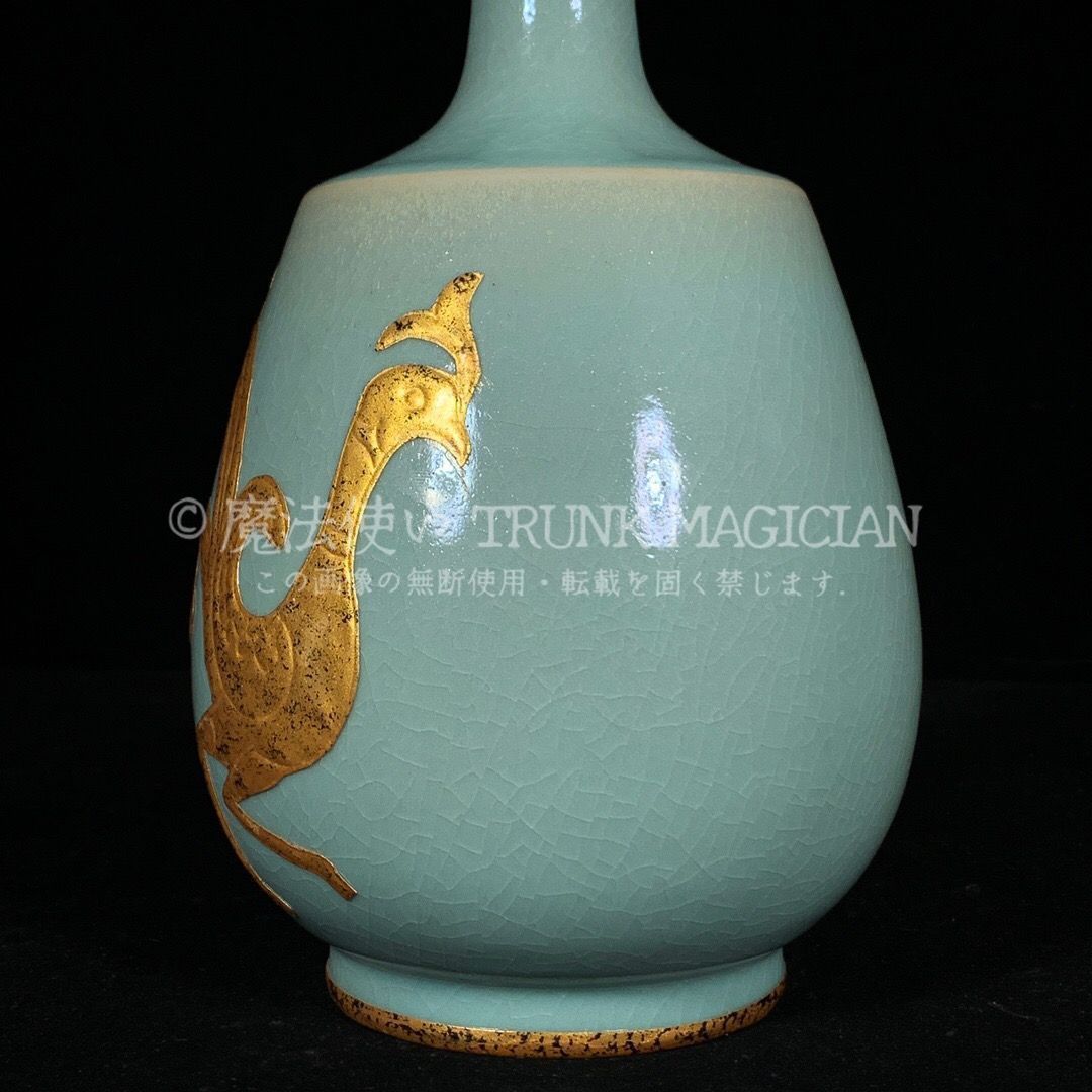 旧家蔵出し 宋 汝窯 金嵌 鳳紋 盤口瓶 古陶瓷器 陶芸 造型精美 古美術