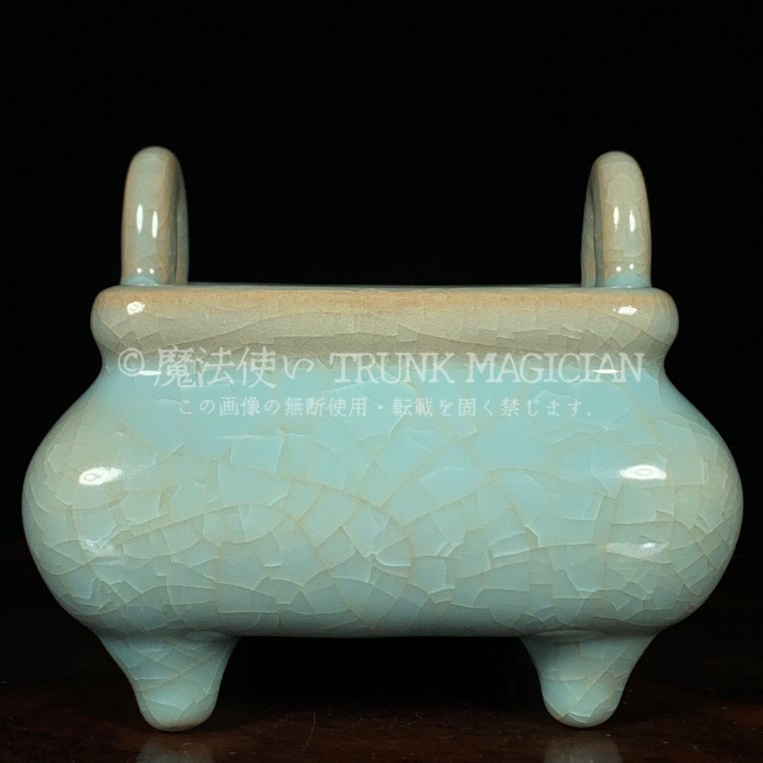 旧家蔵出し 宋 汝窯 冰裂紋 雙耳 四方炉 古陶瓷器 陶芸 造型精美 古