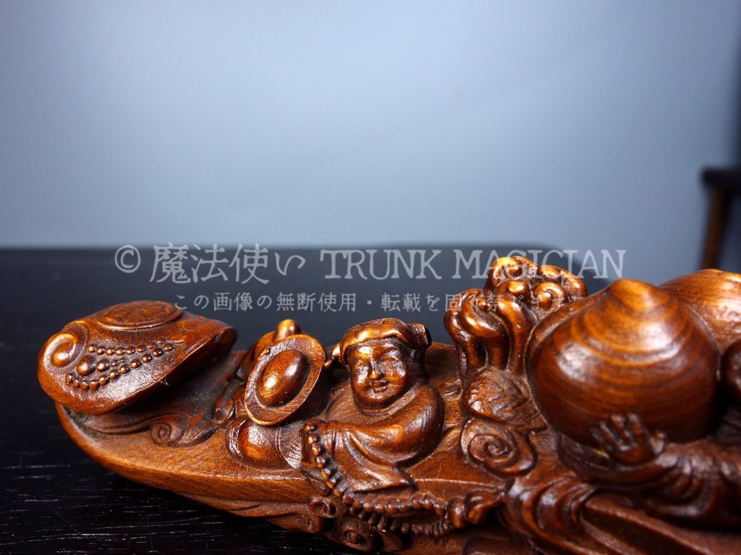 旧家蔵出し 黄楊木細密彫 如意 置物 賞物 文房具 書道品 供養品 古美術