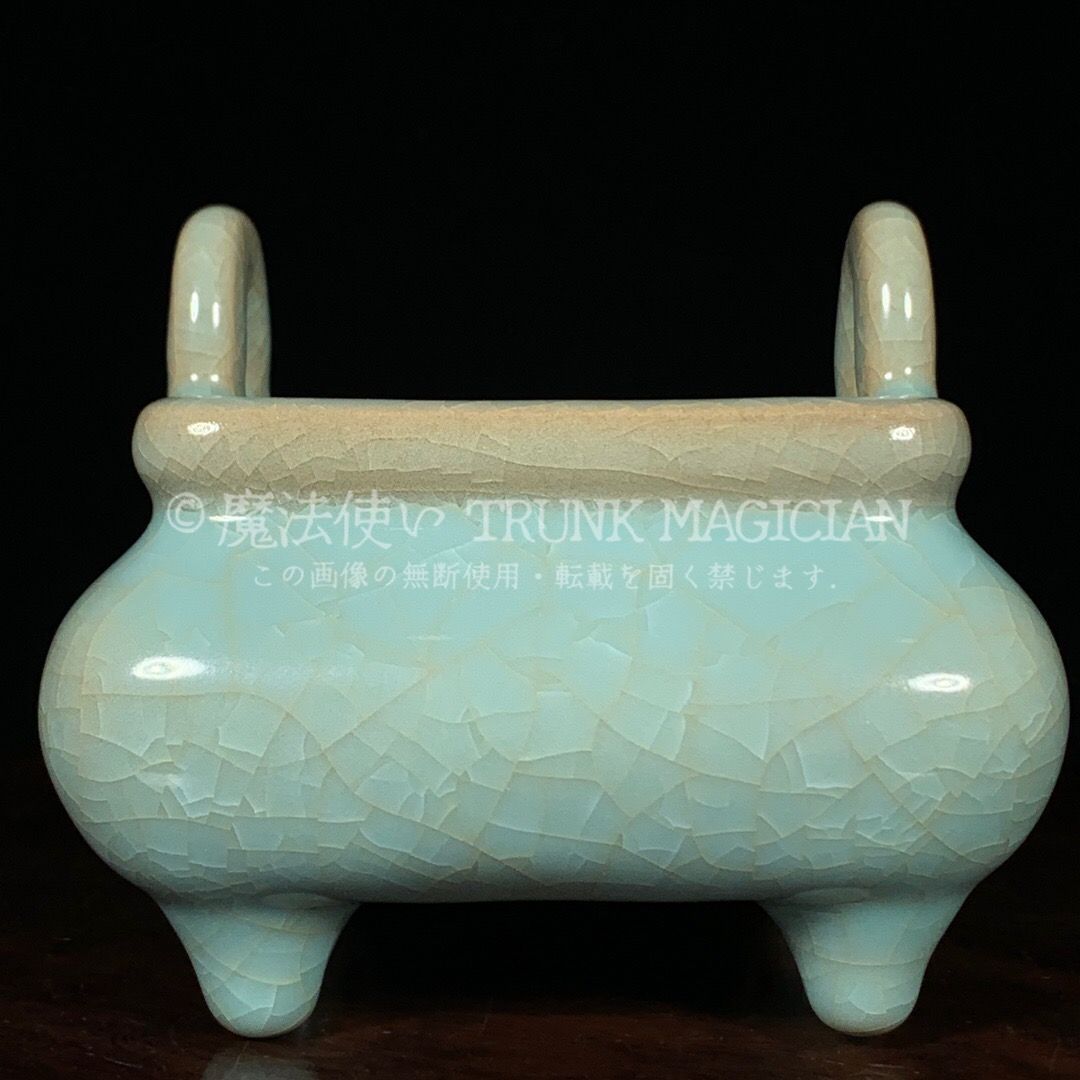 旧家蔵出し 宋 汝窯 冰裂紋 雙耳 四方炉 古陶瓷器 陶芸 造型精美 古