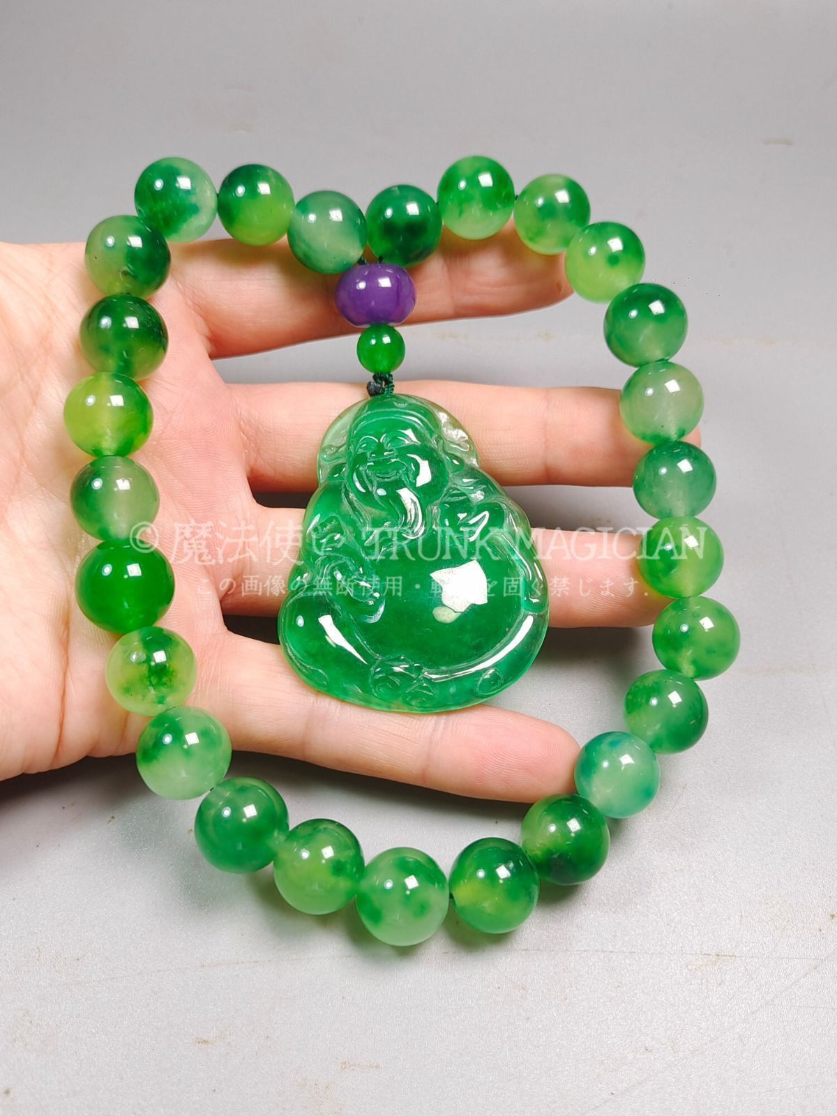 旧家蔵出し 翡翠製 細密彫 財神手持ペンダント 根付 裝身具 供養品 古