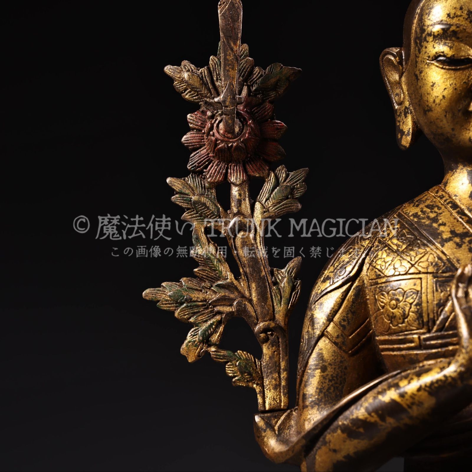 旧家蔵出し 銅製 泥金 宗喀巴大師像 仏像 仏教古美術 密宗密教 供養品