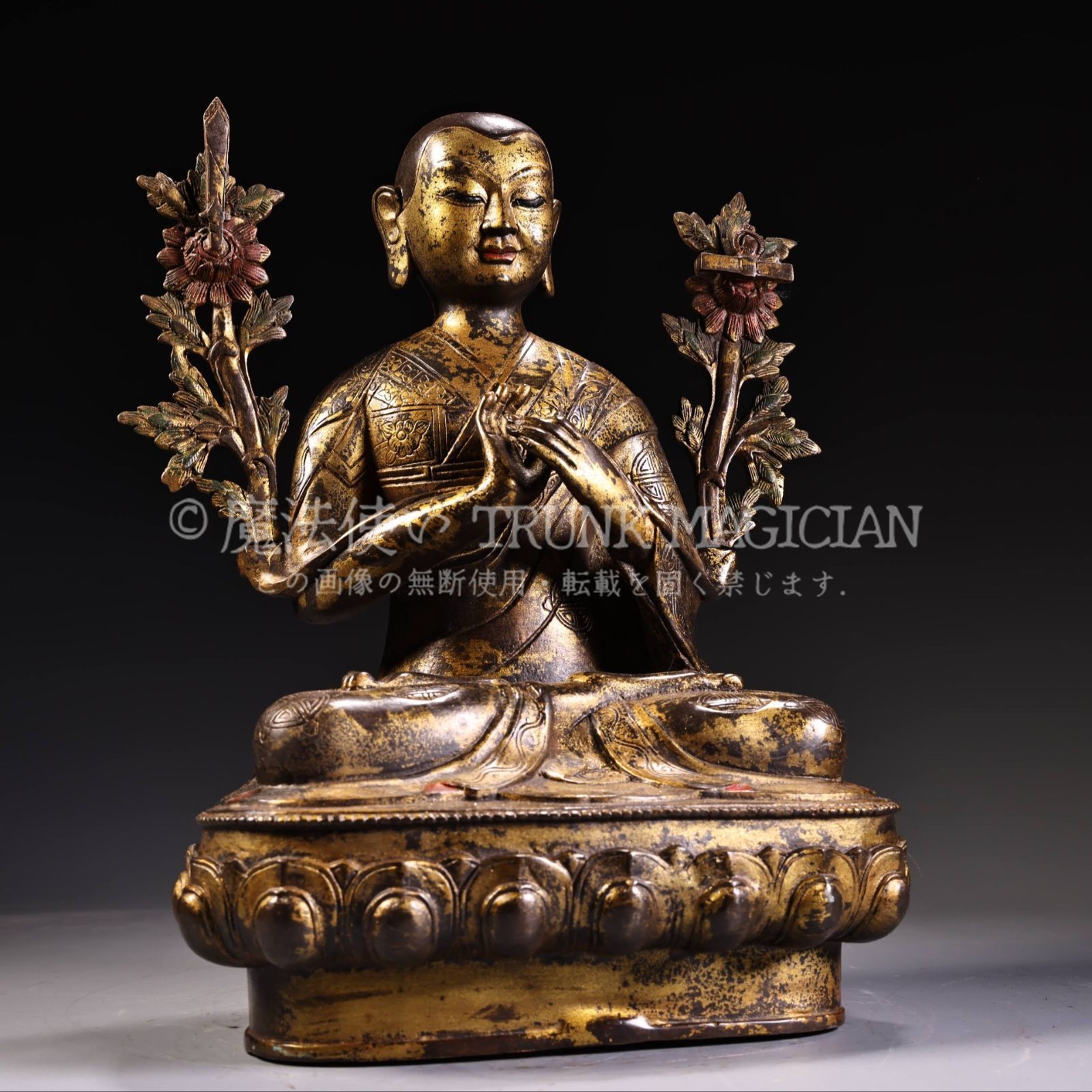 旧家蔵出し 銅製 泥金 宗喀巴大師像 仏像 仏教古美術 密宗密教 供養品